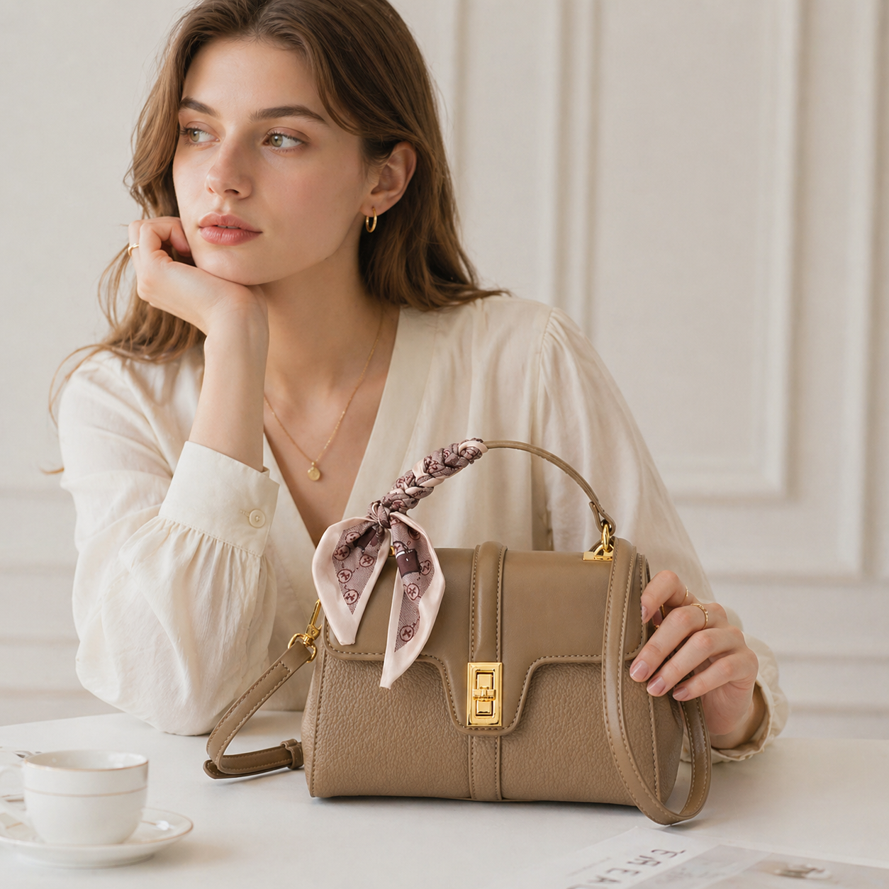 Celeste Structured Pebbled Leather Satchel CJ341