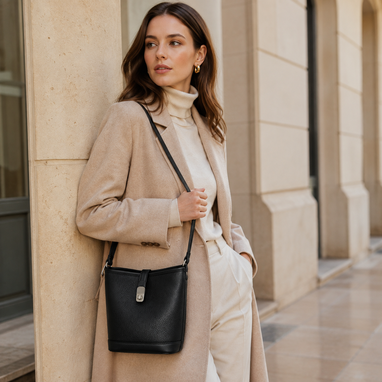 Elara Pebbled Crossbody Bucket Bag BK47