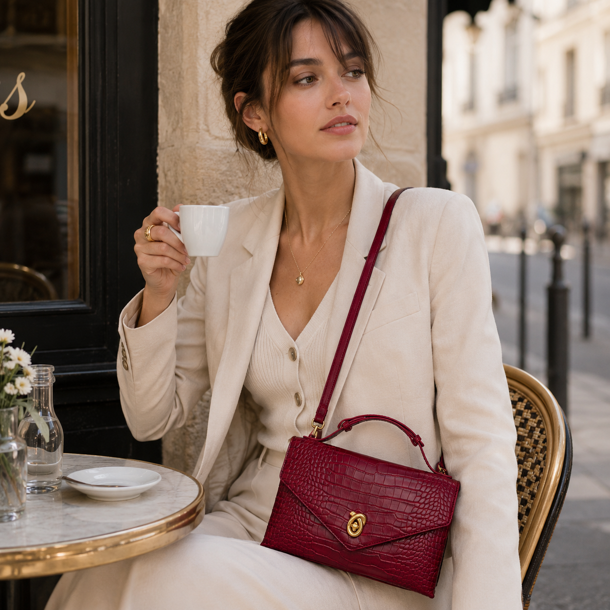 Camille Croc-Embossed Top Handle Bag TR80