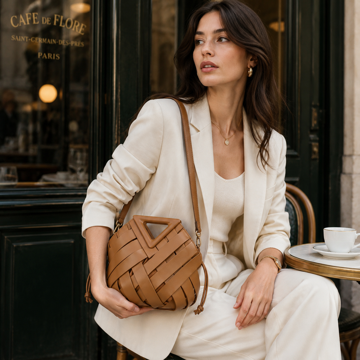 Amara Sculpted Woven Bucket Bag CT31
