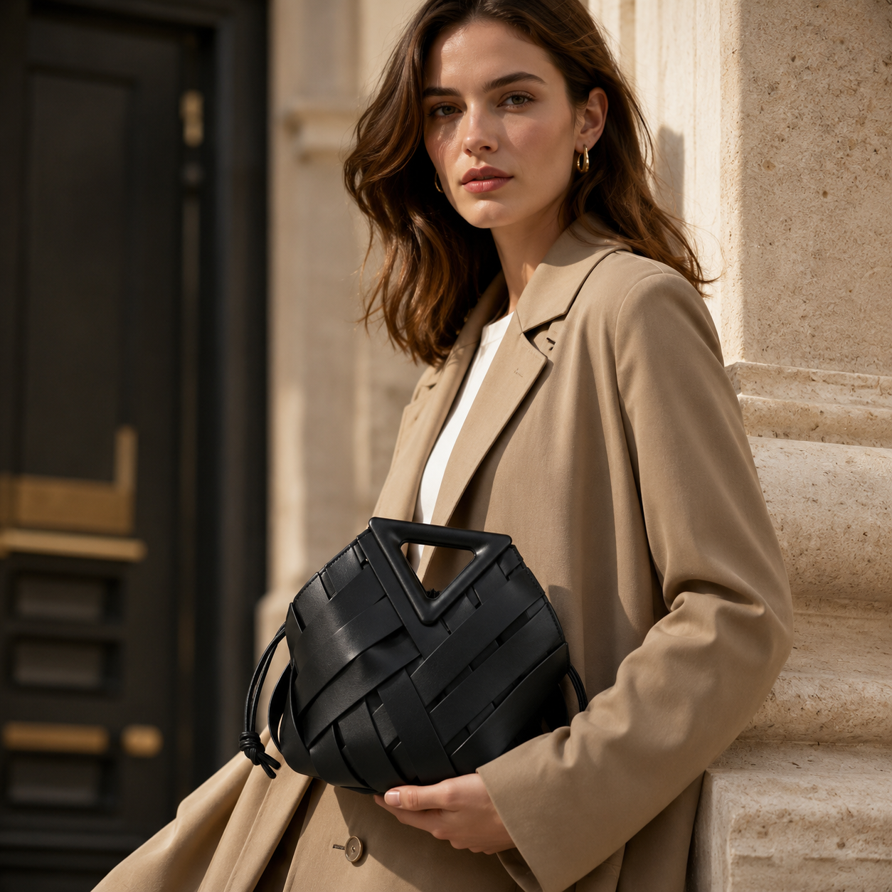 Amara Sculpted Woven Bucket Bag CT31
