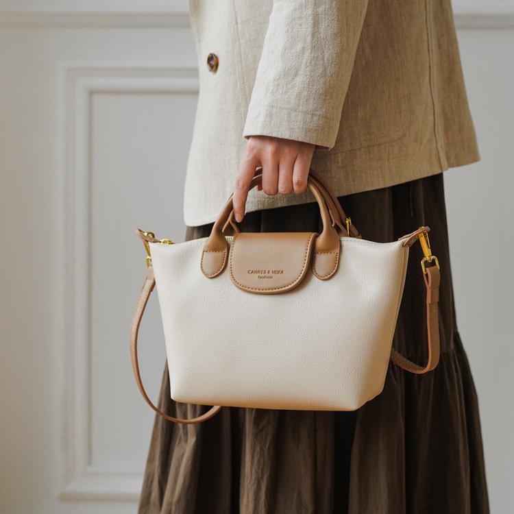 Amélie Contrast-Trim Vegan Leather Top Handle Bag AM29