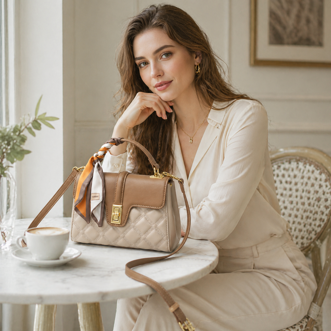 Amélie Quilted Lambskin-Texture Satchel DW504