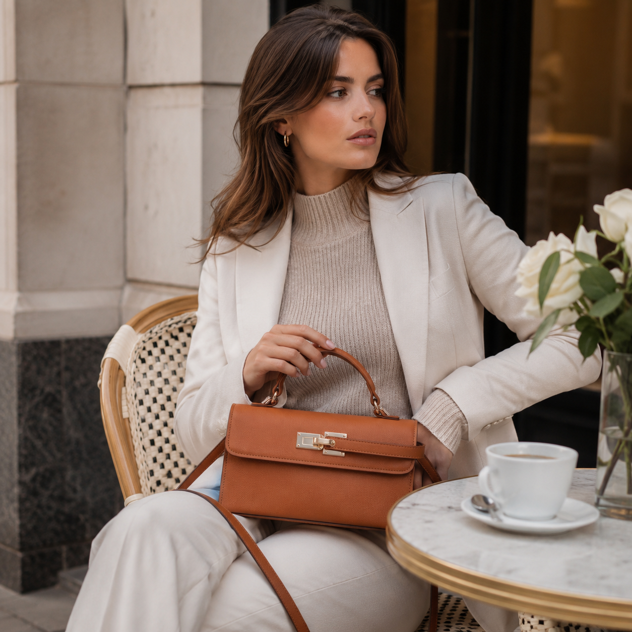Celestine Canvas-Panel Top Handle Bag CT50