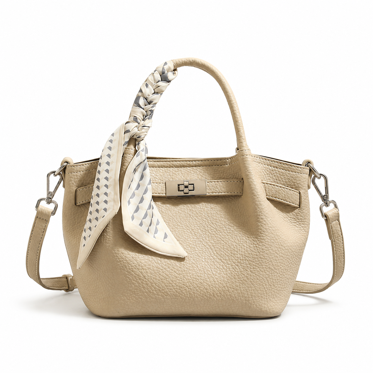 Célestine Silk-Scarf Leather Top Handle Bag CT22