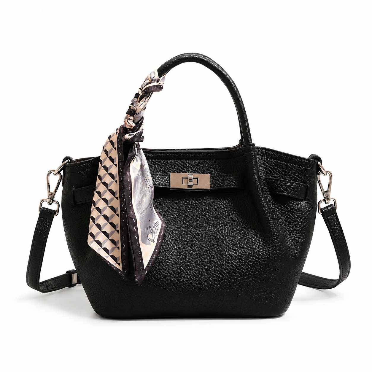 Célestine Silk-Scarf Leather Top Handle Bag CT22