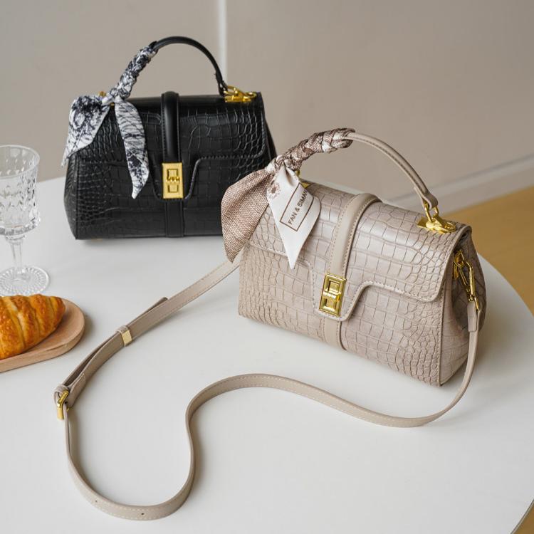 Croc-Embossed Structured Boston Crossbody Bag DW17