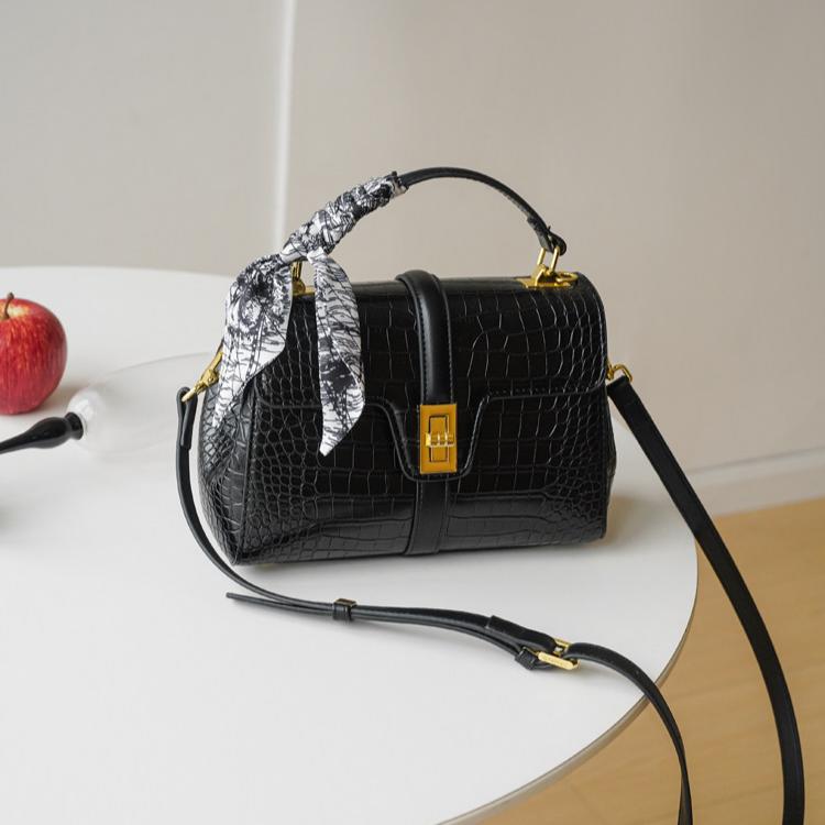 Croc-Embossed Structured Boston Crossbody Bag DW17