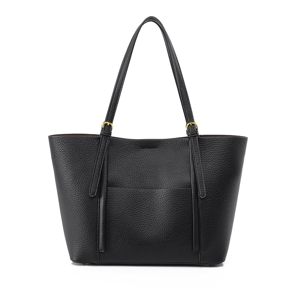 Elara Black First-Layer Leather Tote Bag ET29