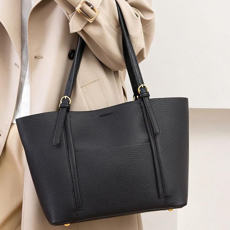 Elara Black First-Layer Leather Tote Bag ET29