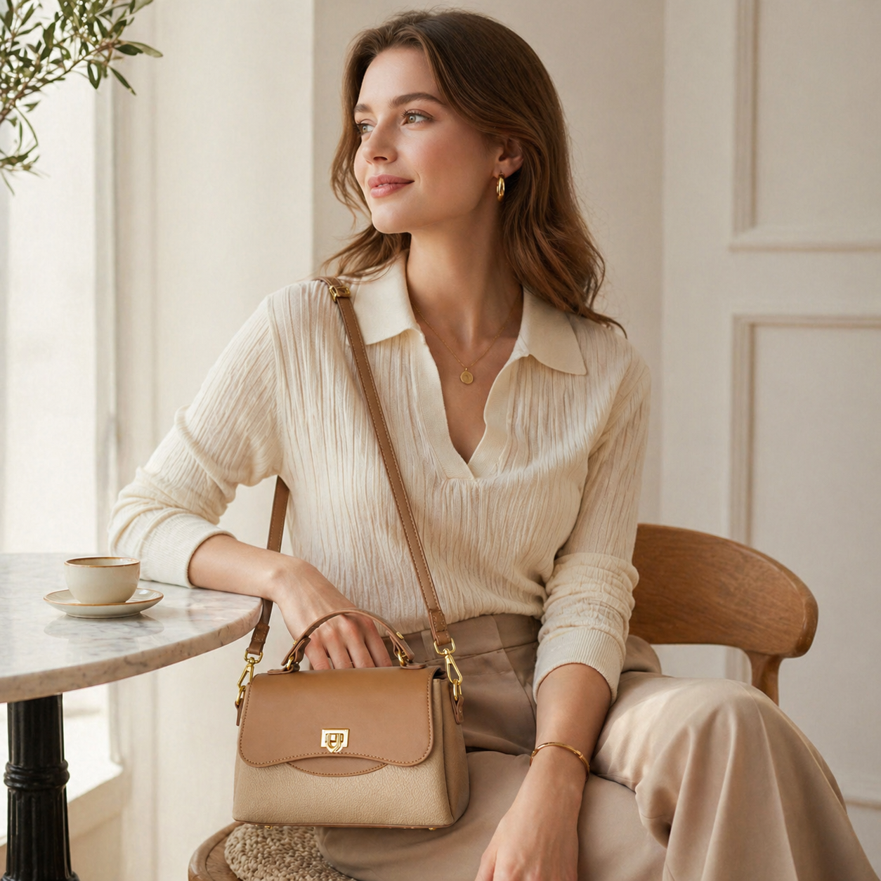 Elara Pebbled Leather Top Handle Satchel WQ32
