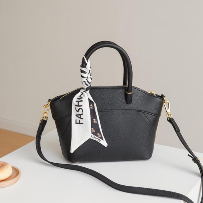 Elegant Lychee-Grain Leather Top Handle Crossbody Bag DW85