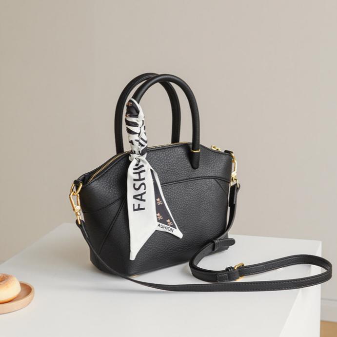 Elegant Lychee-Grain Leather Top Handle Crossbody Bag DW85