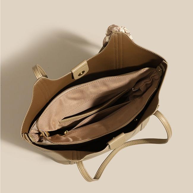 Éliane Silk-Scarf Leather Tote Bag ET30