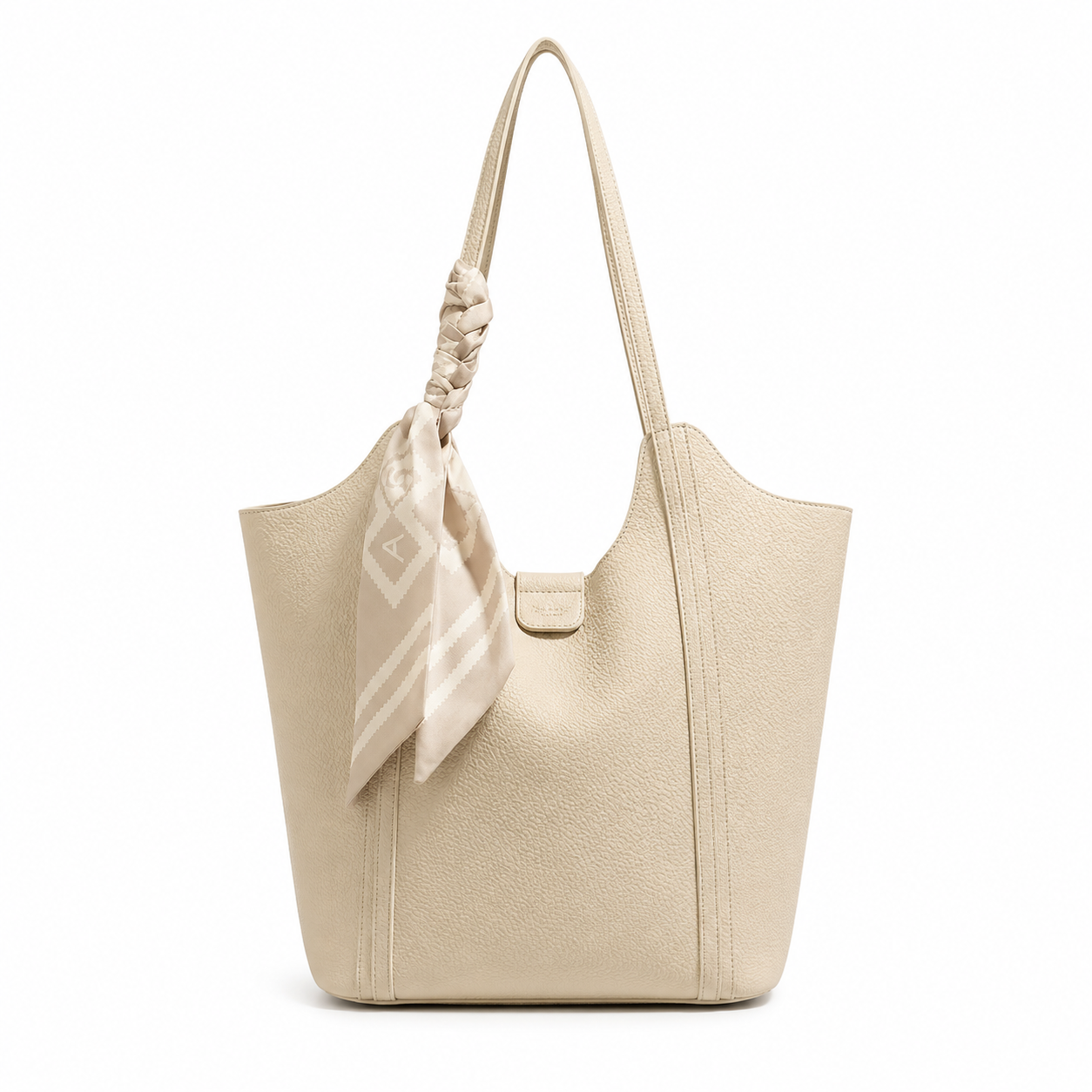 Éliane Silk-Scarf Leather Tote Bag ET30