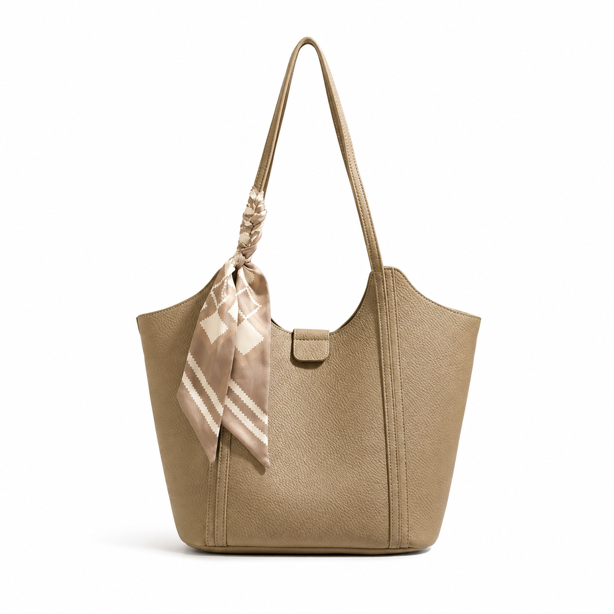 Éliane Silk-Scarf Leather Tote Bag ET30