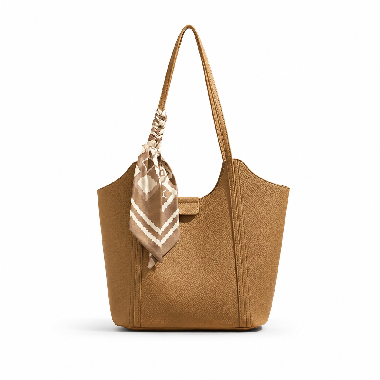 Éliane Silk-Scarf Leather Tote Bag ET30