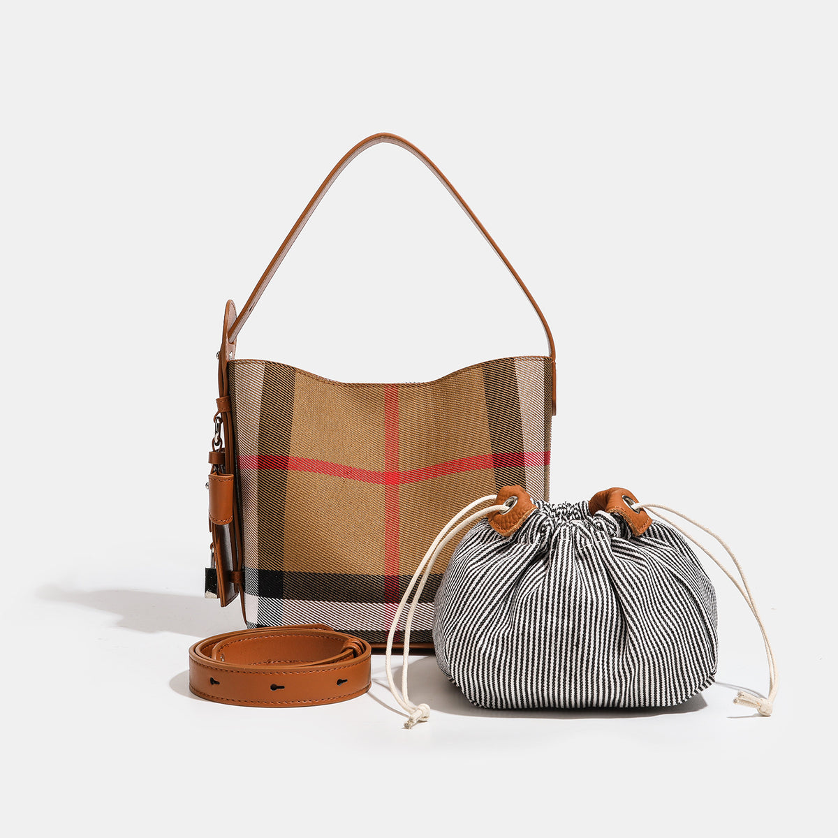 Elodie Check Bucket Shoulder Bag ST19