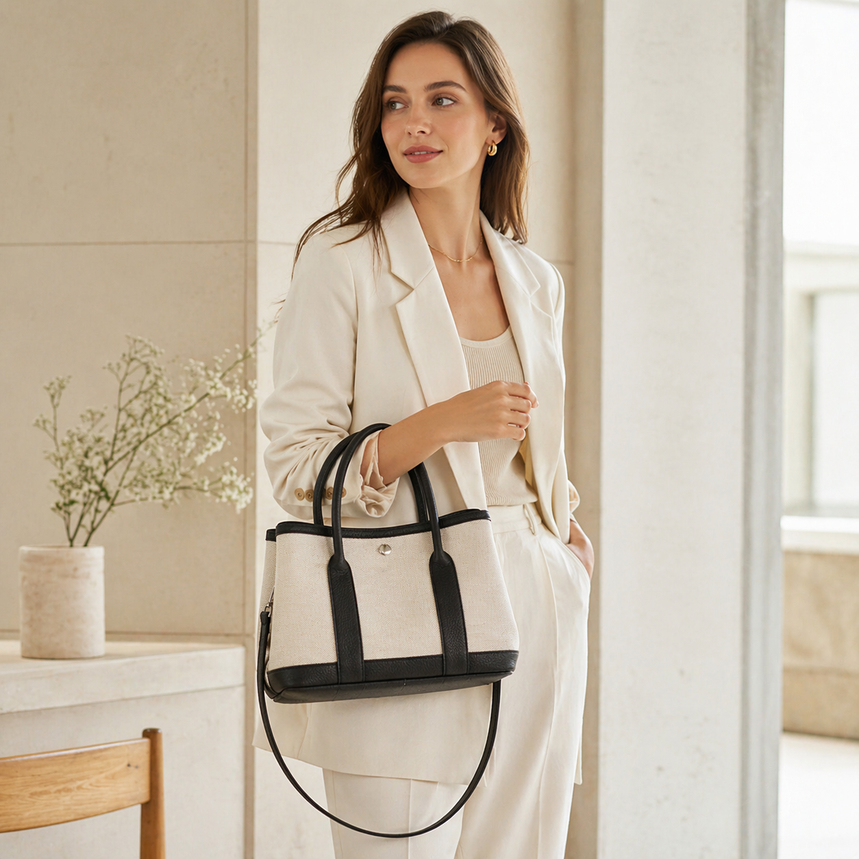 Garden Tote in Canvas and Pebbled Leather DW40