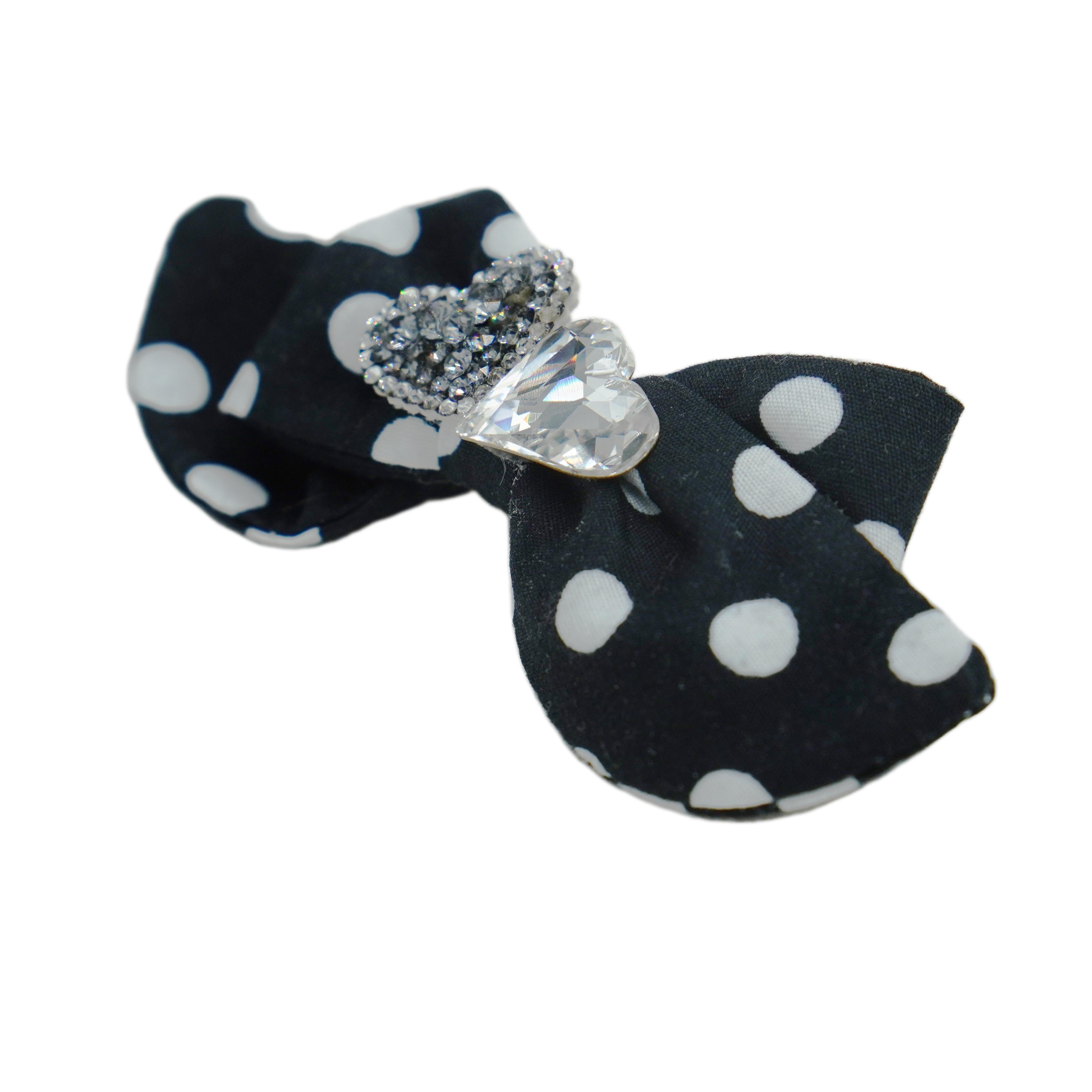 Lunapaw Polka Dot Leopard & Heart Luxury Crystal Fabric Top Clip TP2011