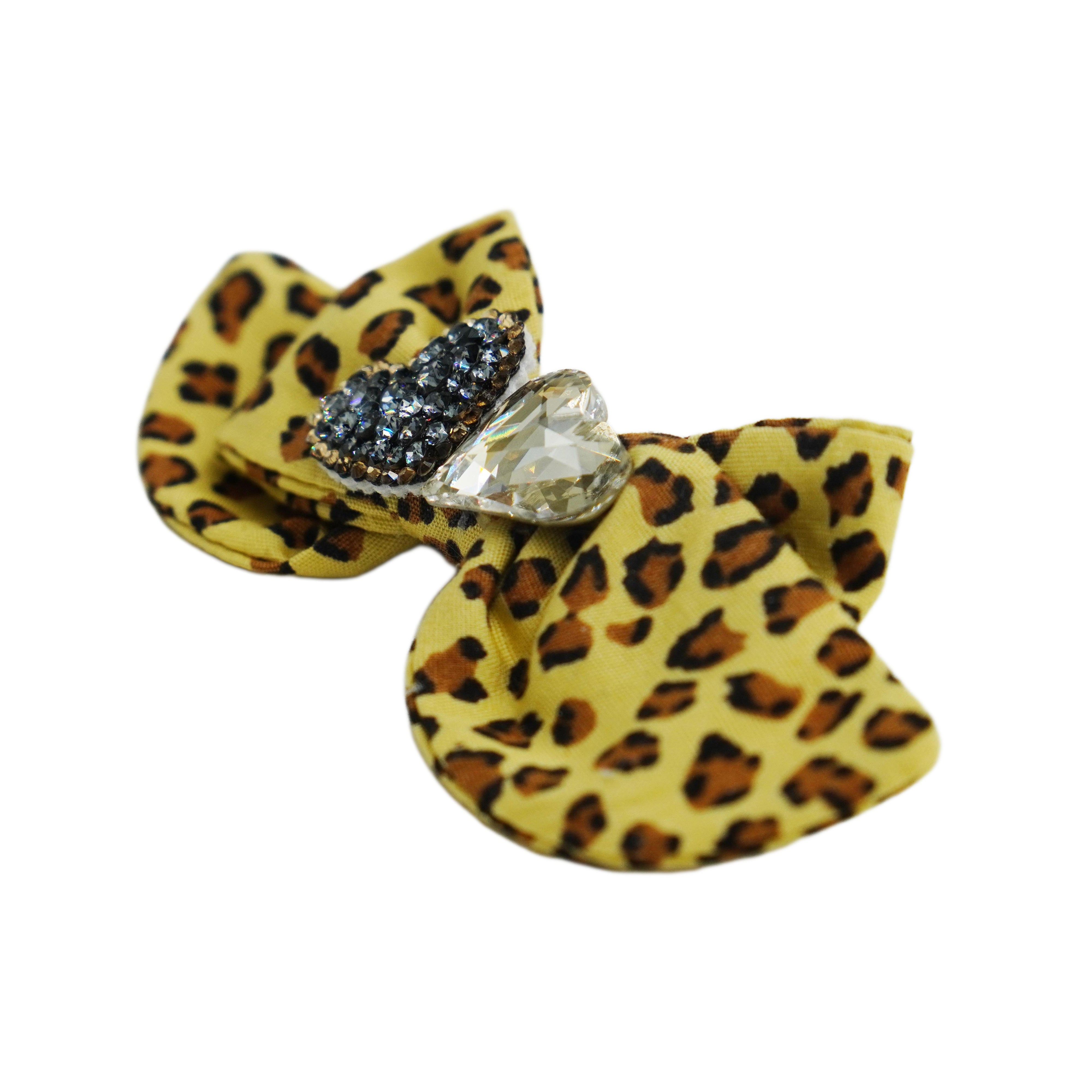 Lunapaw Polka Dot Leopard & Heart Luxury Crystal Fabric Top Clip TP2011