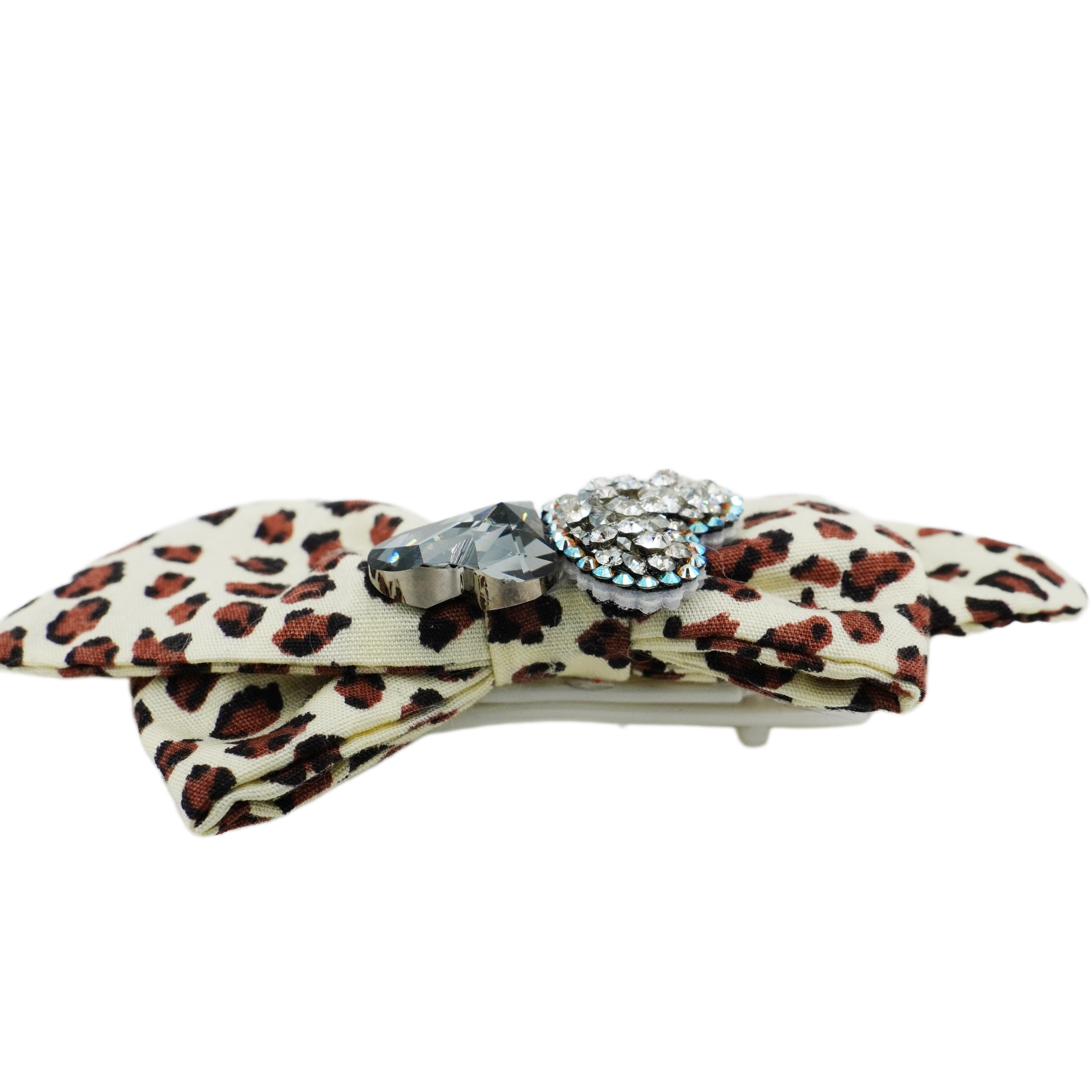 Lunapaw Polka Dot Leopard & Heart Luxury Crystal Fabric Top Clip TP2011
