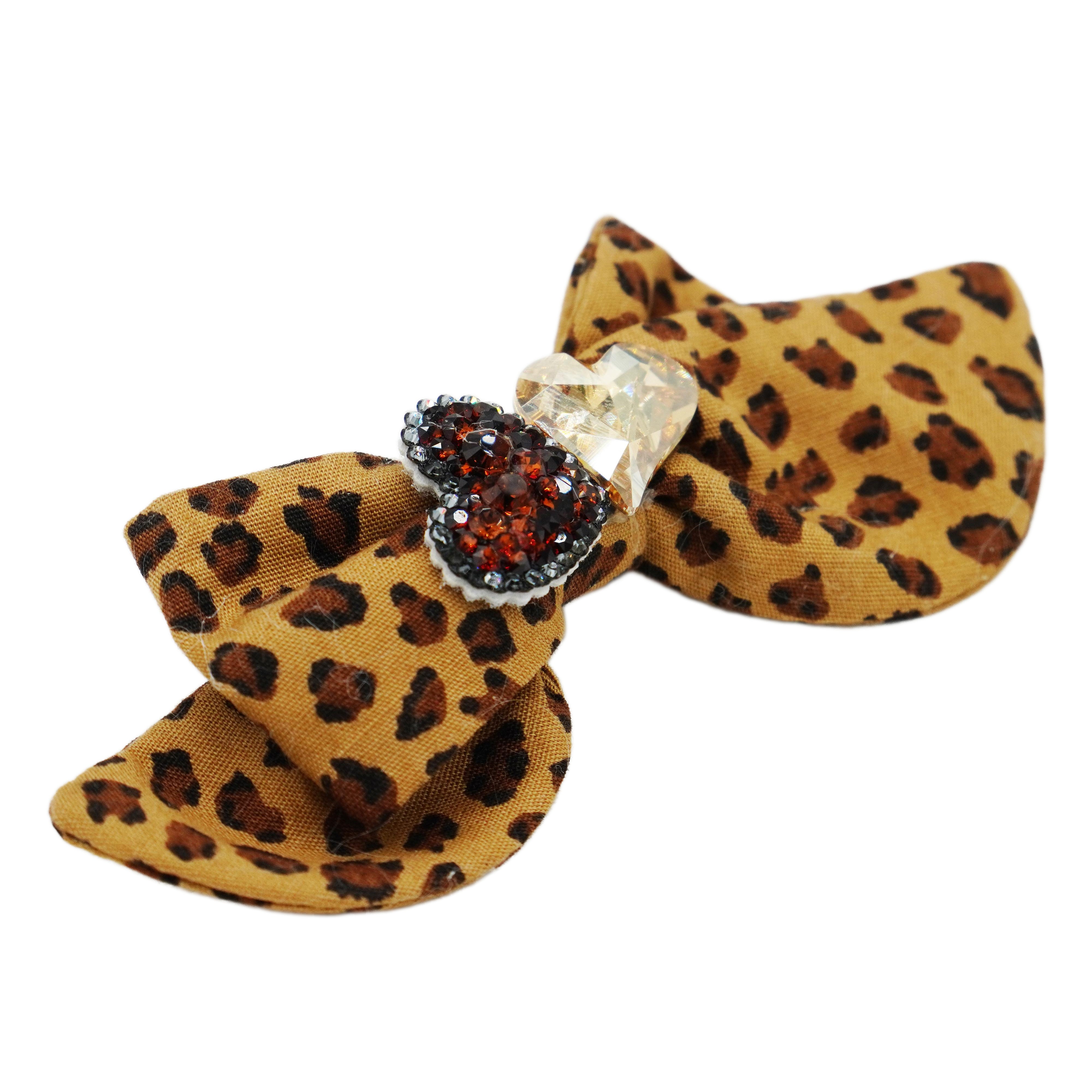 Lunapaw Polka Dot Leopard & Heart Luxury Crystal Fabric Top Clip TP2011
