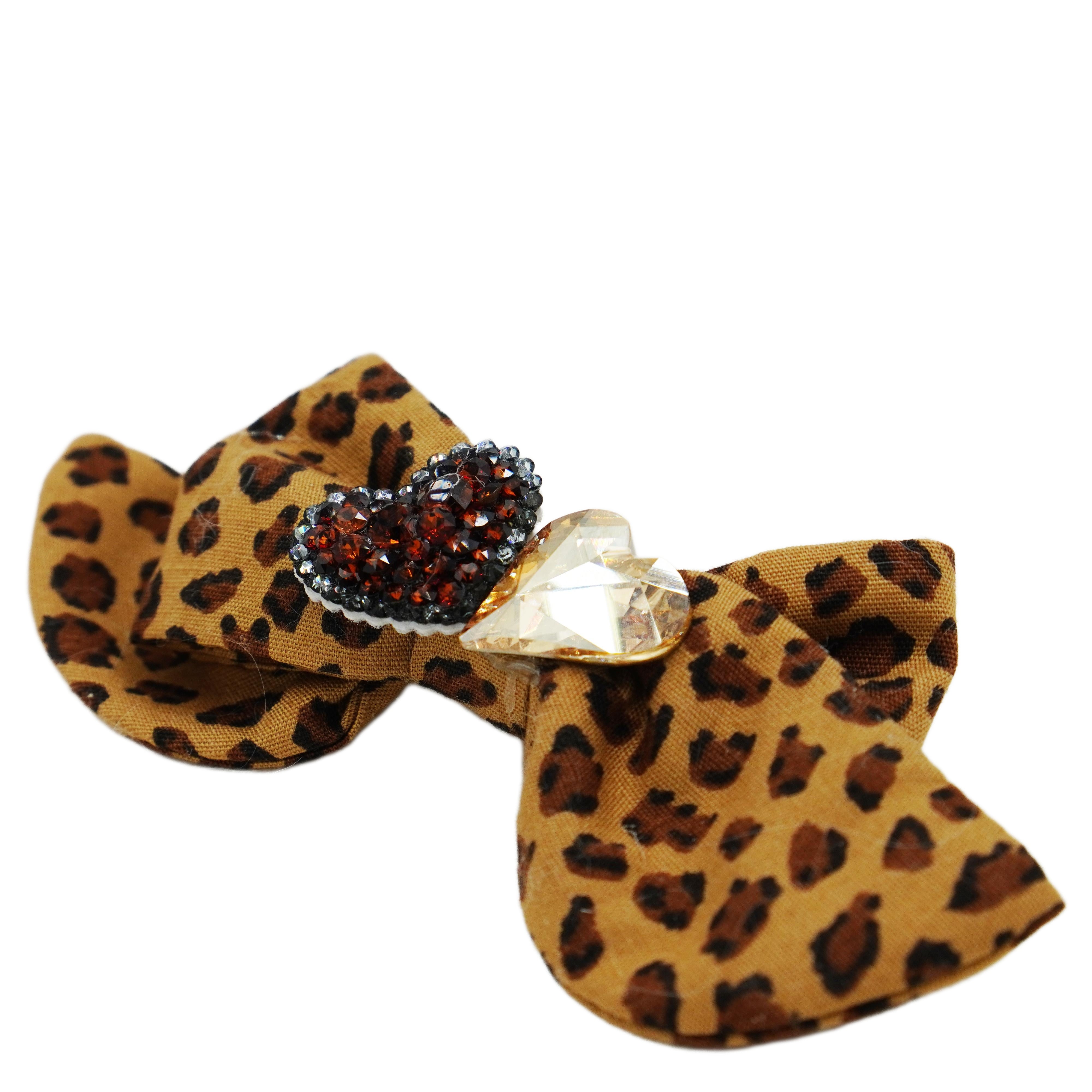 Lunapaw Polka Dot Leopard & Heart Luxury Crystal Fabric Top Clip TP2011