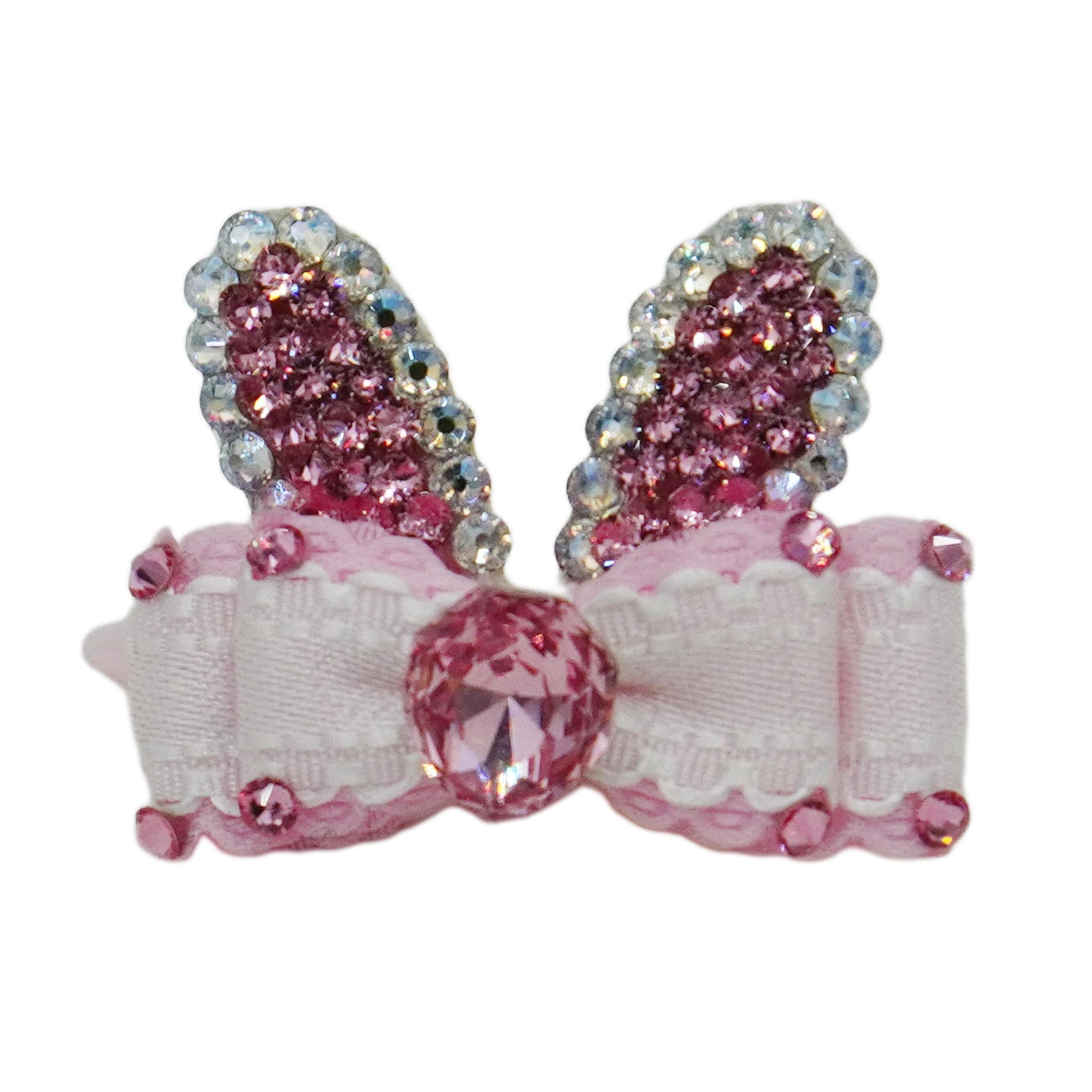 Lunapaw Bunny Ears Luxury Crystal & Fabric Bow Top Clip TP2021