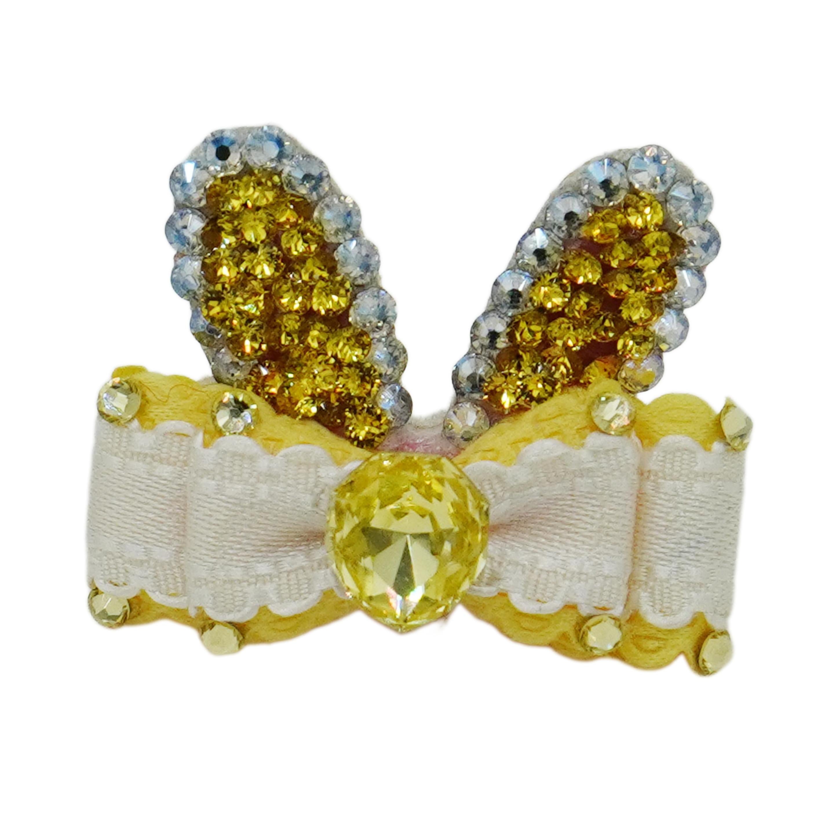 Lunapaw Bunny Ears Luxury Crystal & Fabric Bow Top Clip TP2021