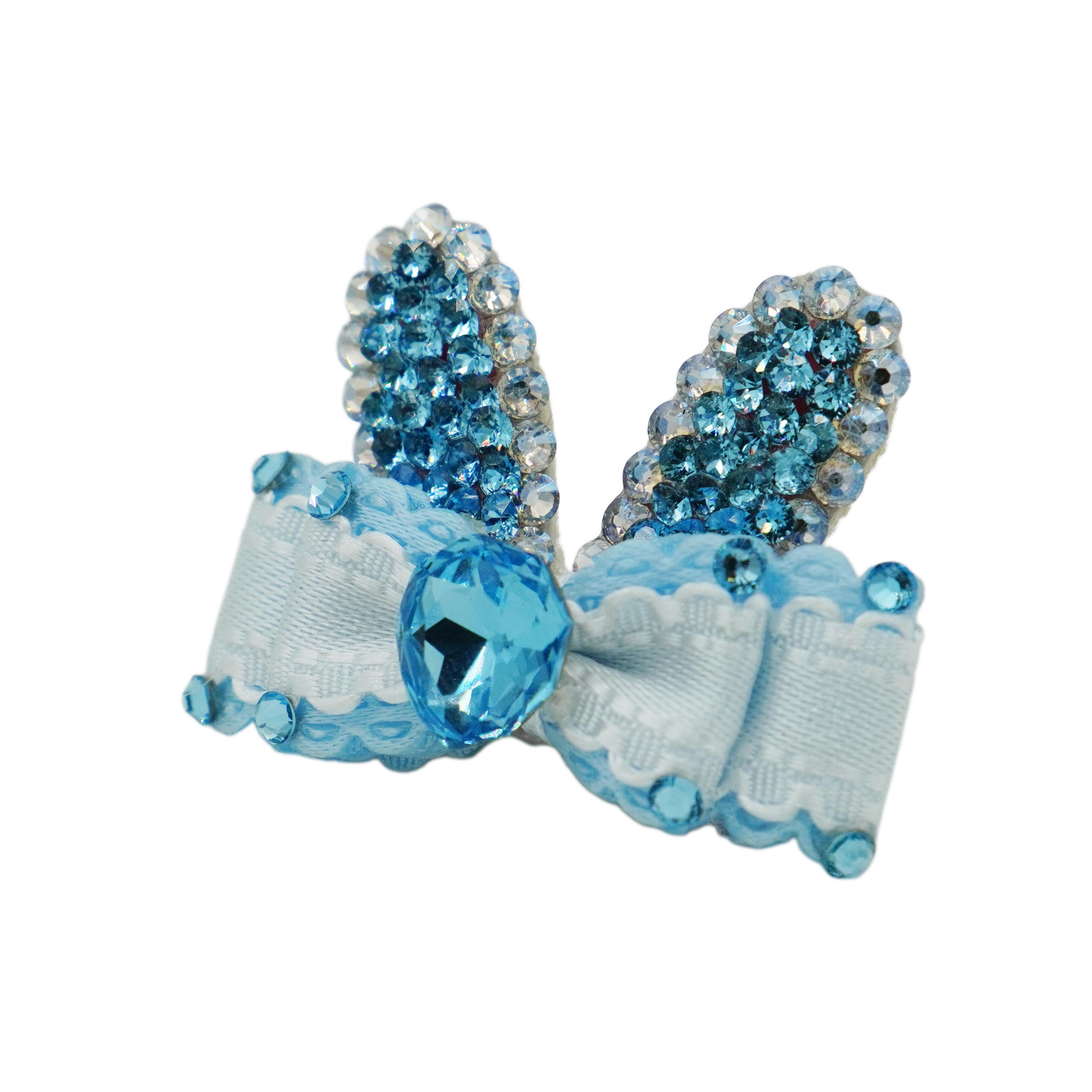 Lunapaw Bunny Ears Luxury Crystal & Fabric Bow Top Clip TP2021