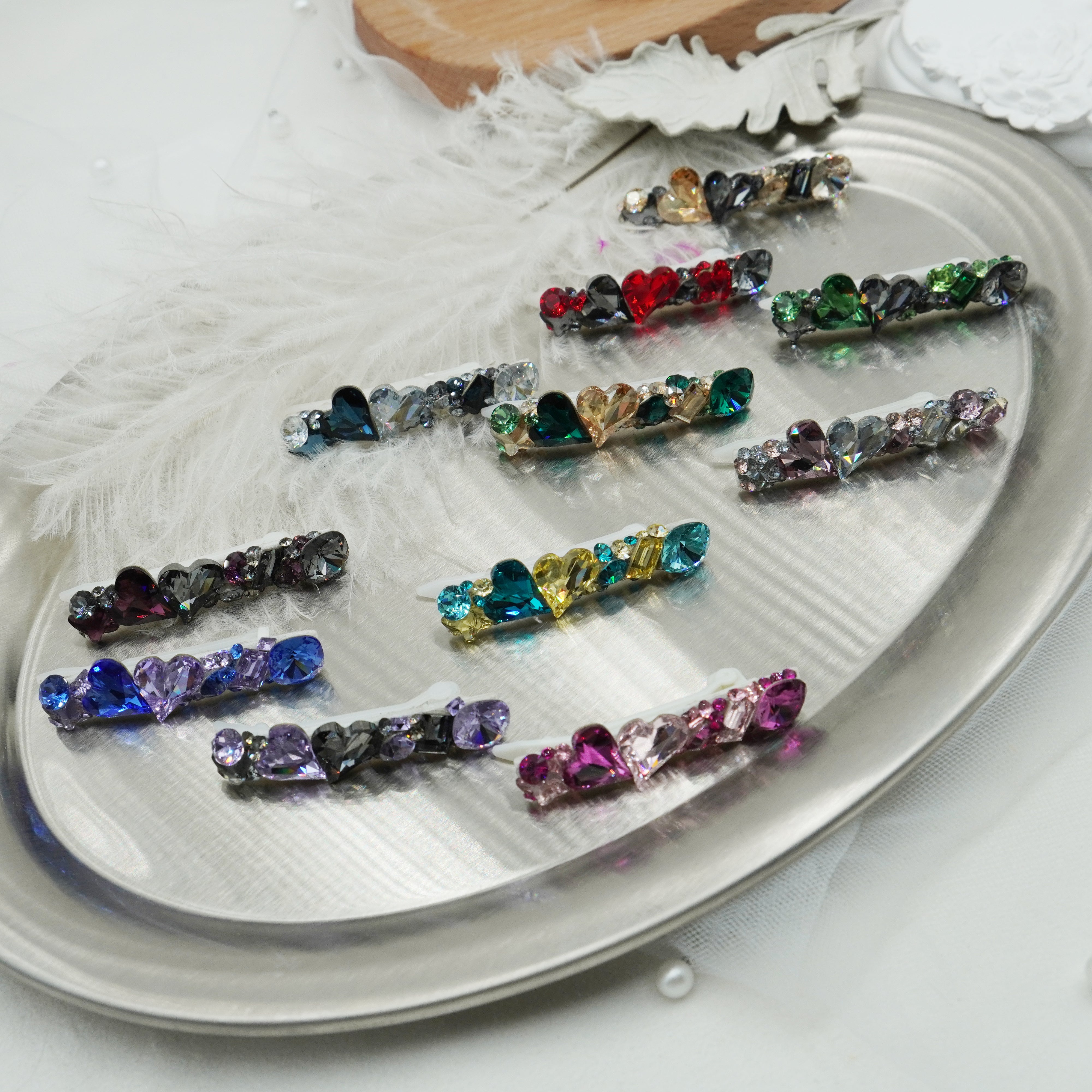 Lunapaw Double Heart Bar Luxury Crystal Top Clip TP36