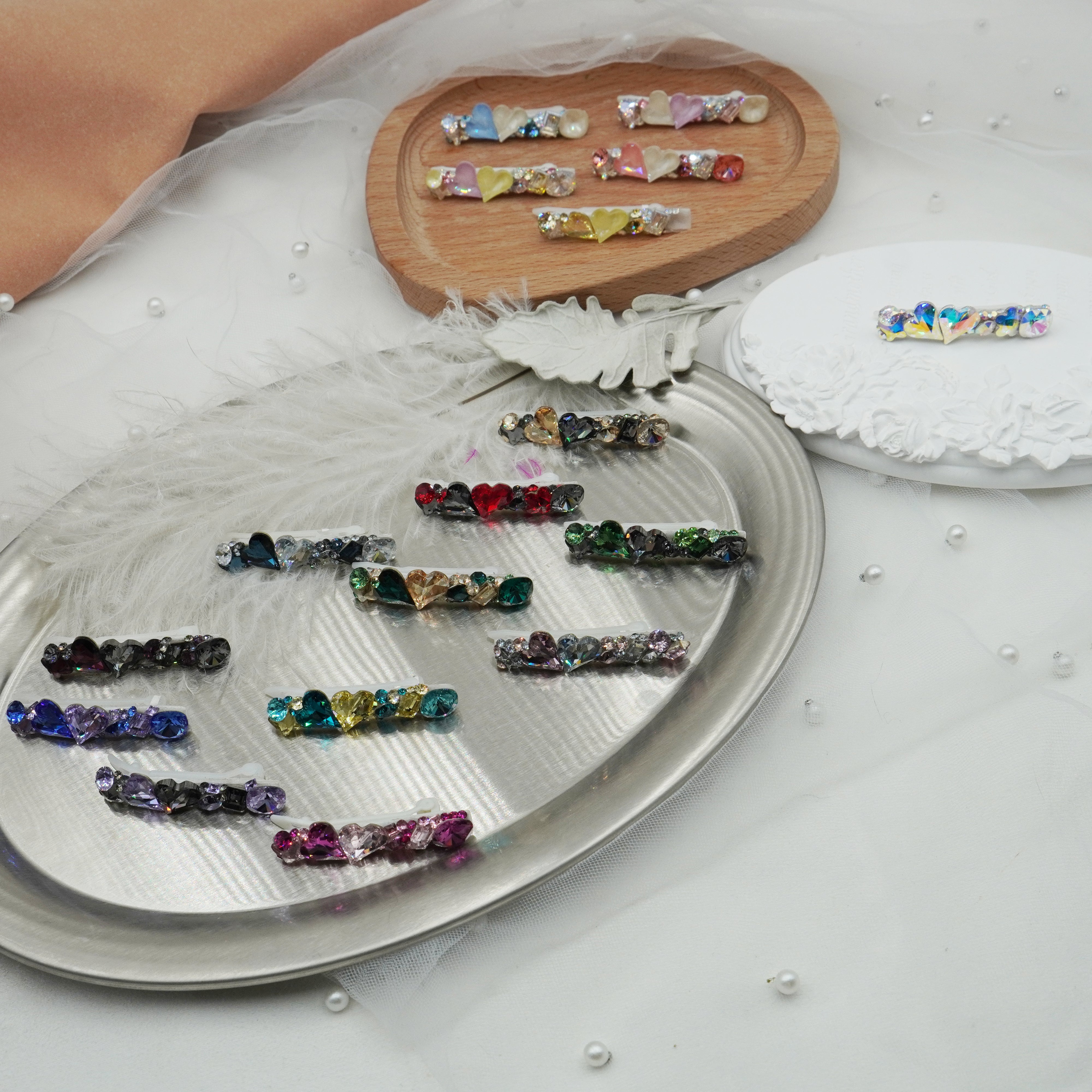 Lunapaw Double Heart Bar Luxury Crystal Top Clip TP36