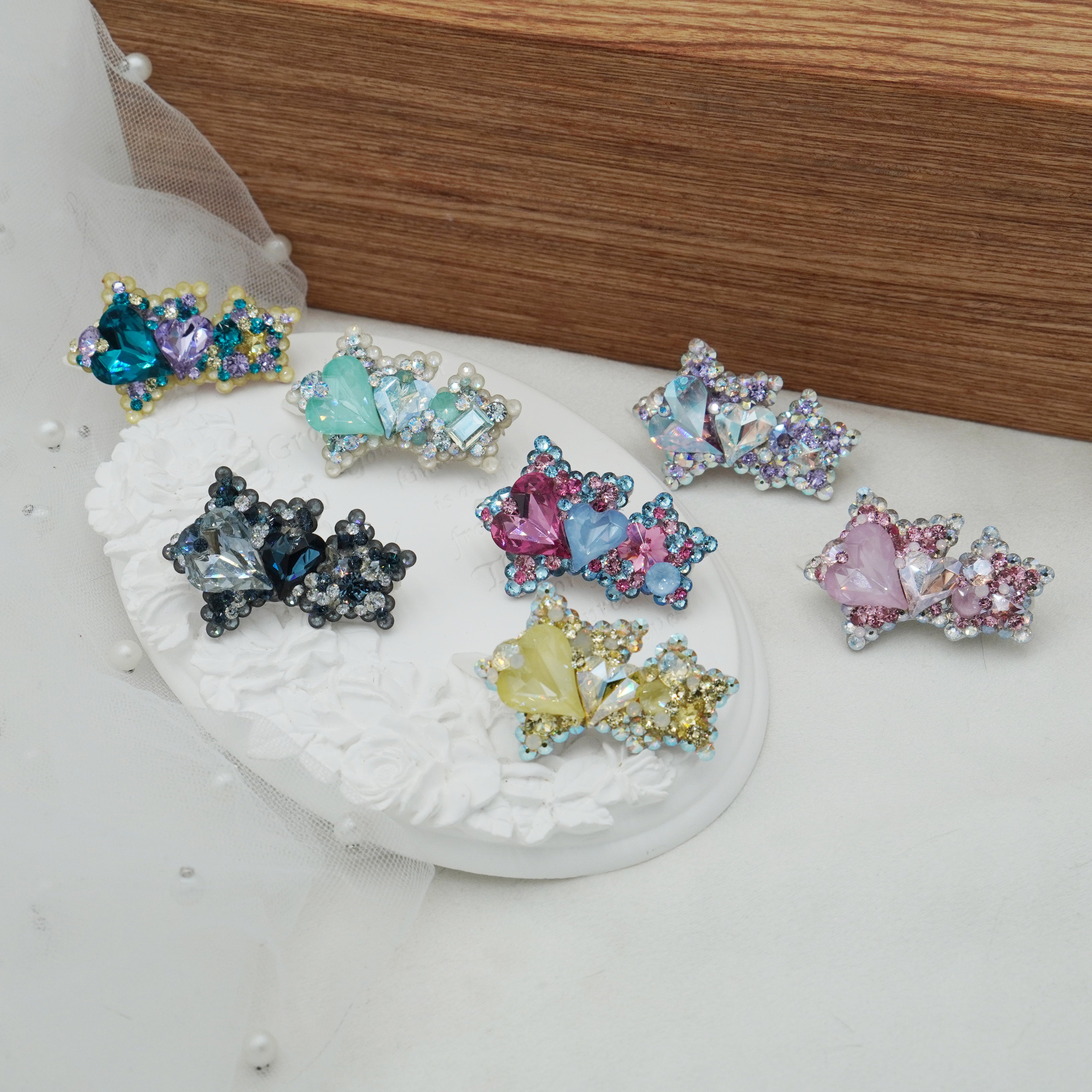 Lunapaw Double Star & Double Heart Luxury Crystal Top Clip TP20