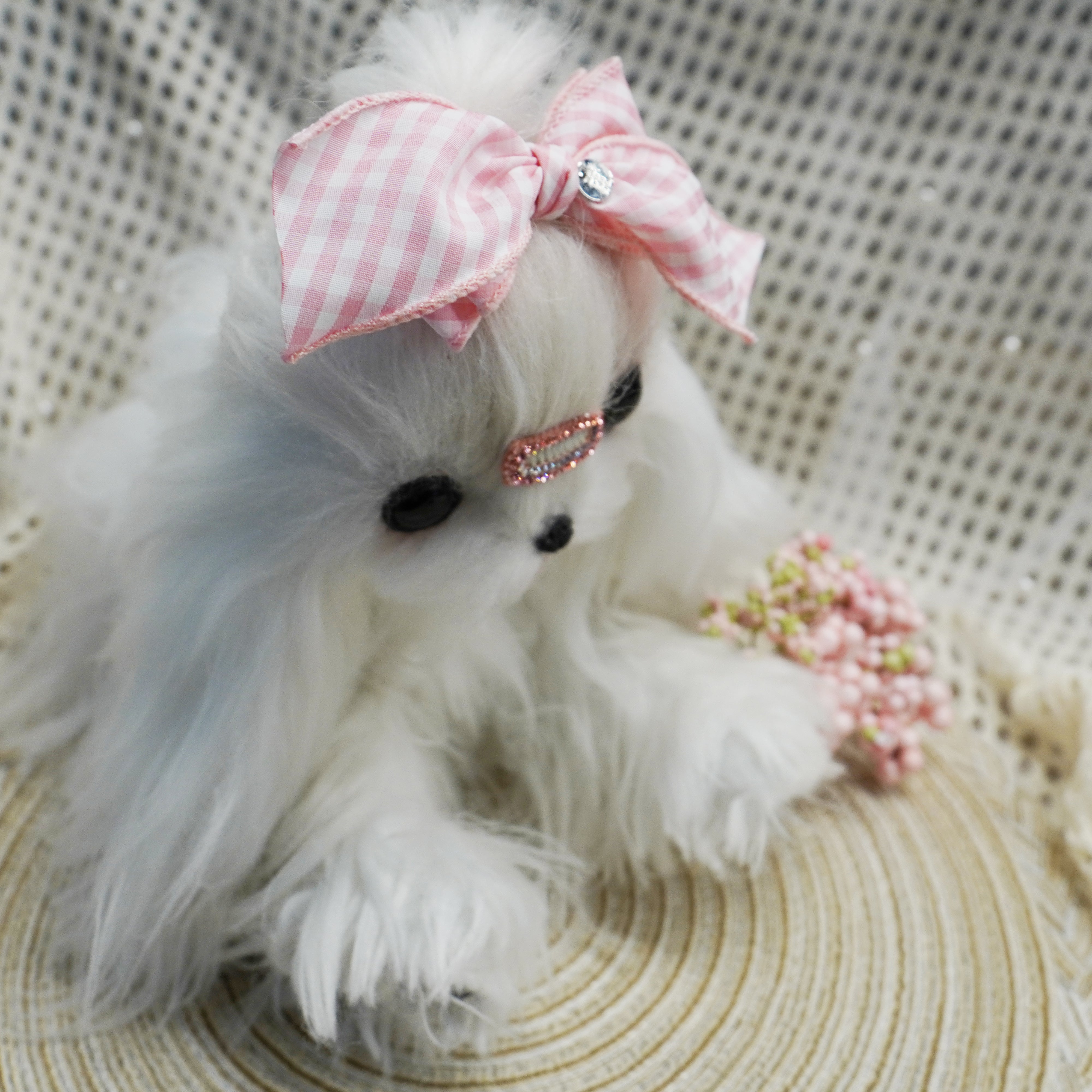 Lunapaw Fresh Candy Gingham – Airy Flutter Bow Fabric Top Clip TP2017