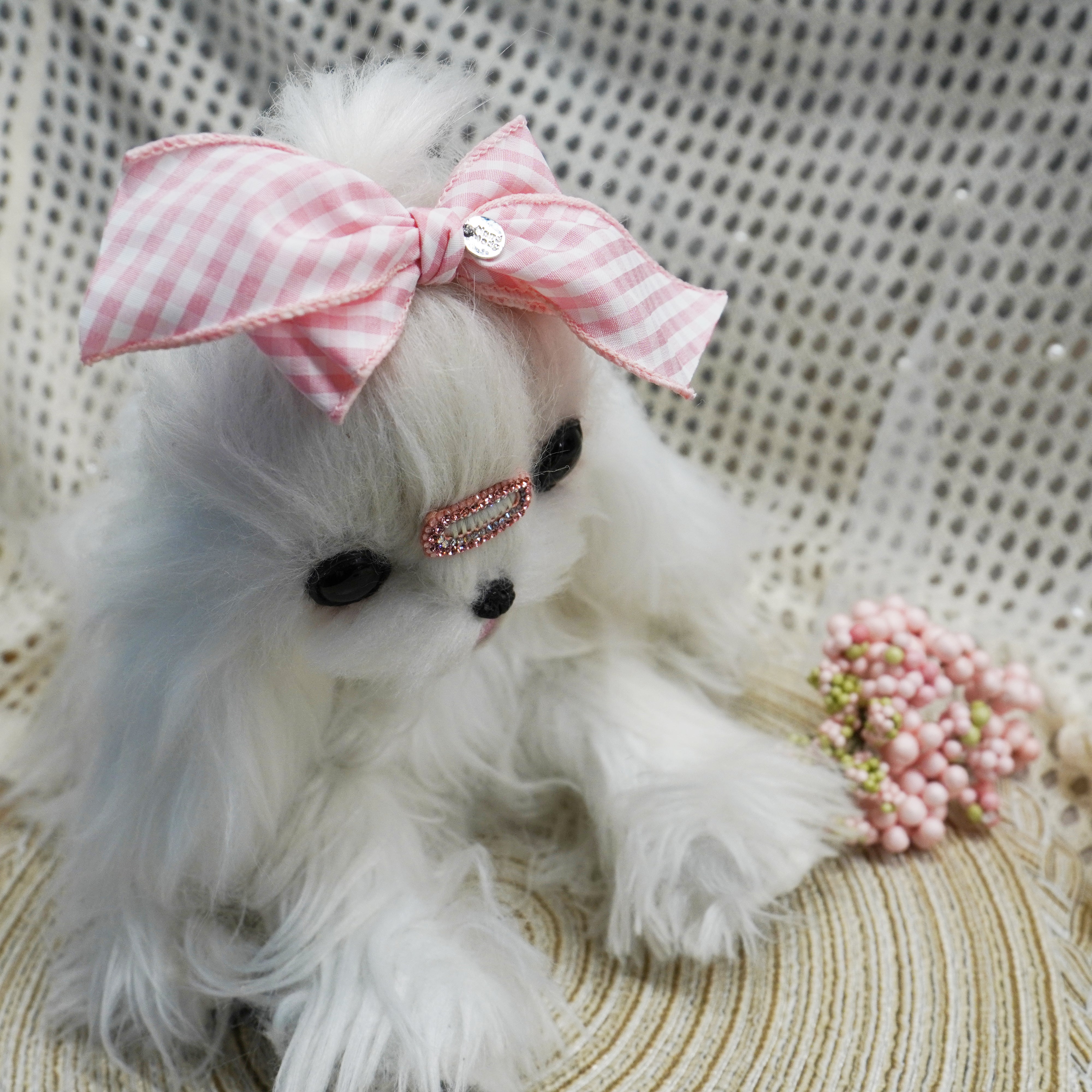 Lunapaw Fresh Candy Gingham – Airy Flutter Bow Fabric Top Clip TP2017