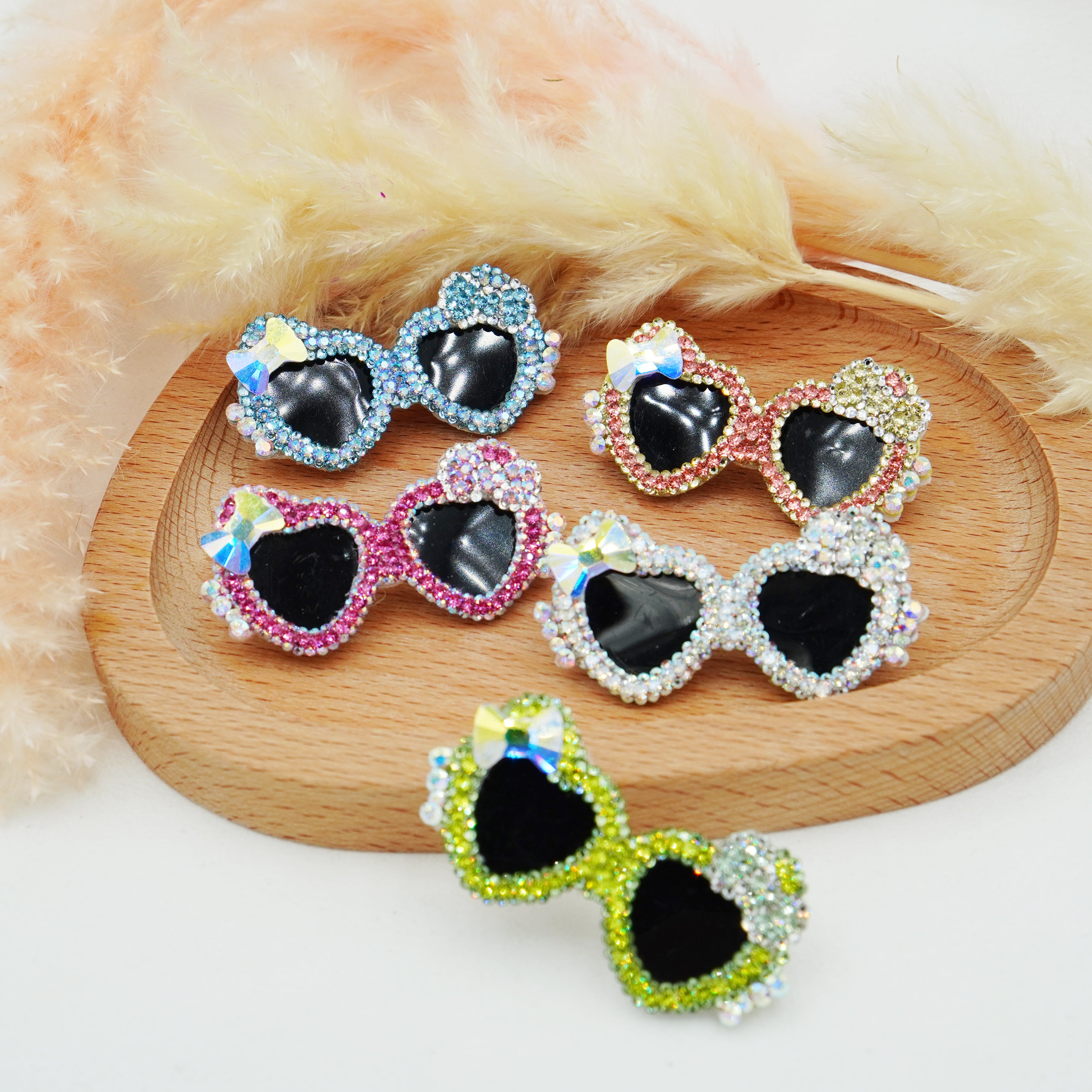 Lunapaw Heart Bow Sunglasses Luxury Crystal Top Clip TP26