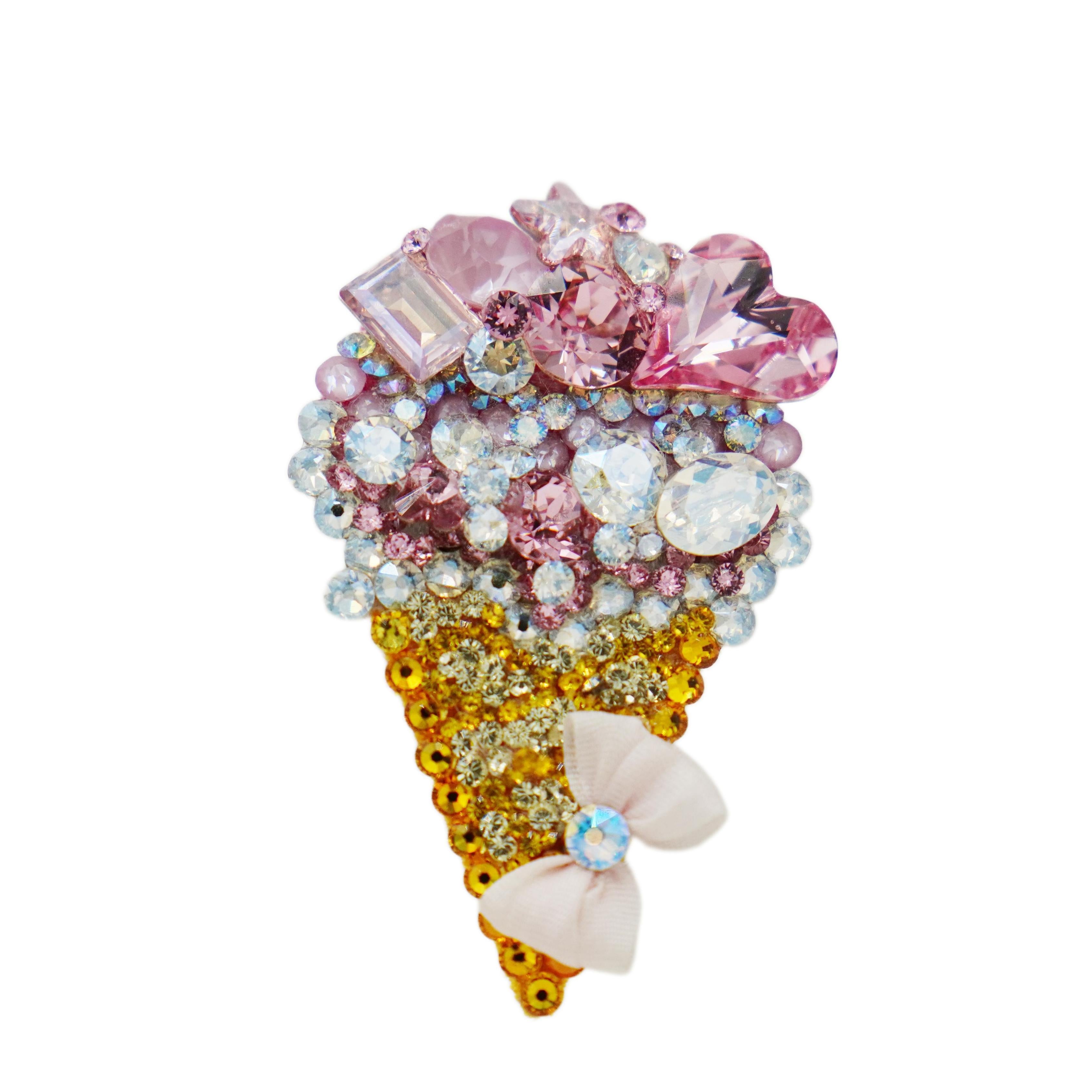 Lunapaw Rock Candy Heart Ice Cream Cone Luxury Crystal Top Clip TP30