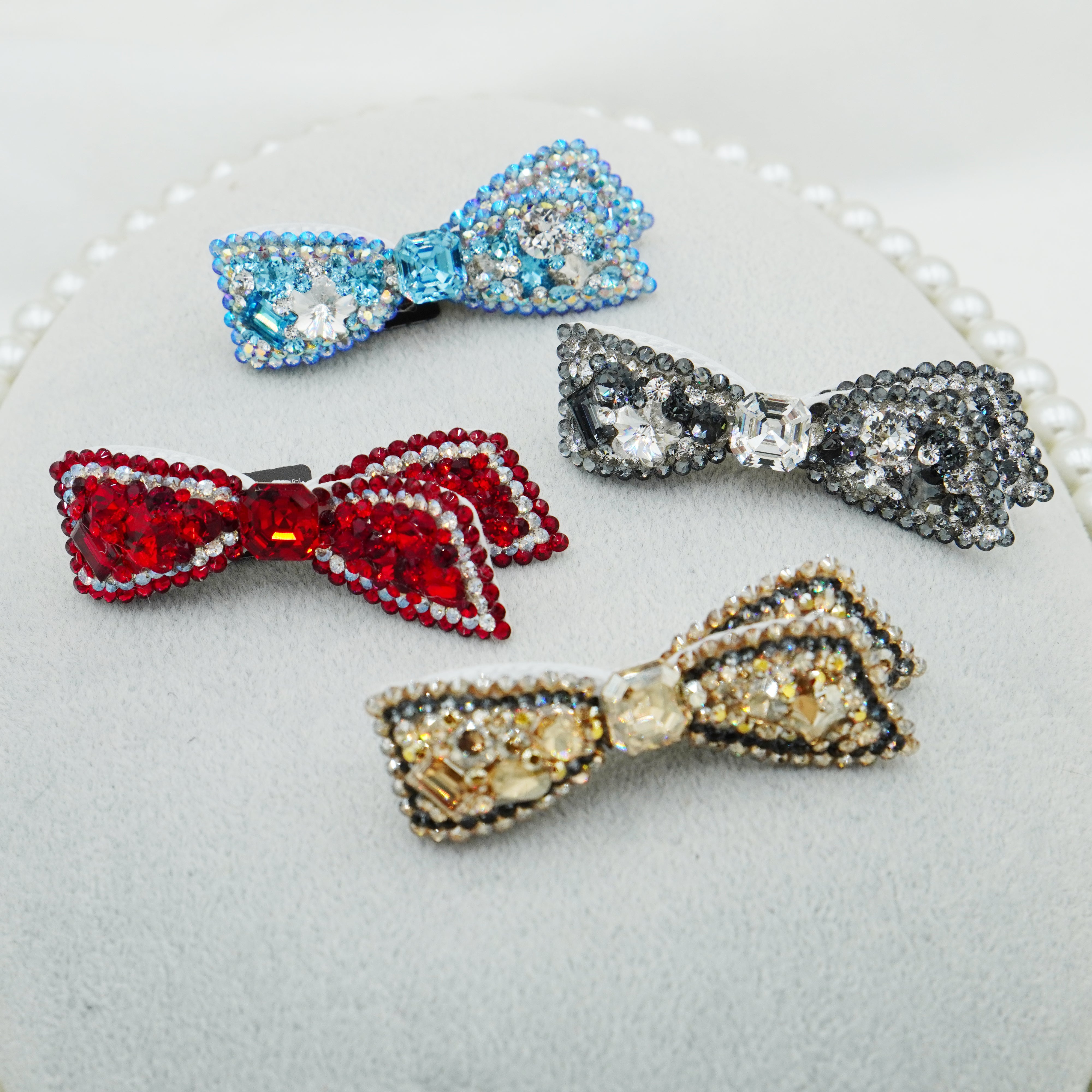 Lunapaw Structured 3D Double-Layer Ribbon Bow Luxury Crystal Top Clip TP31