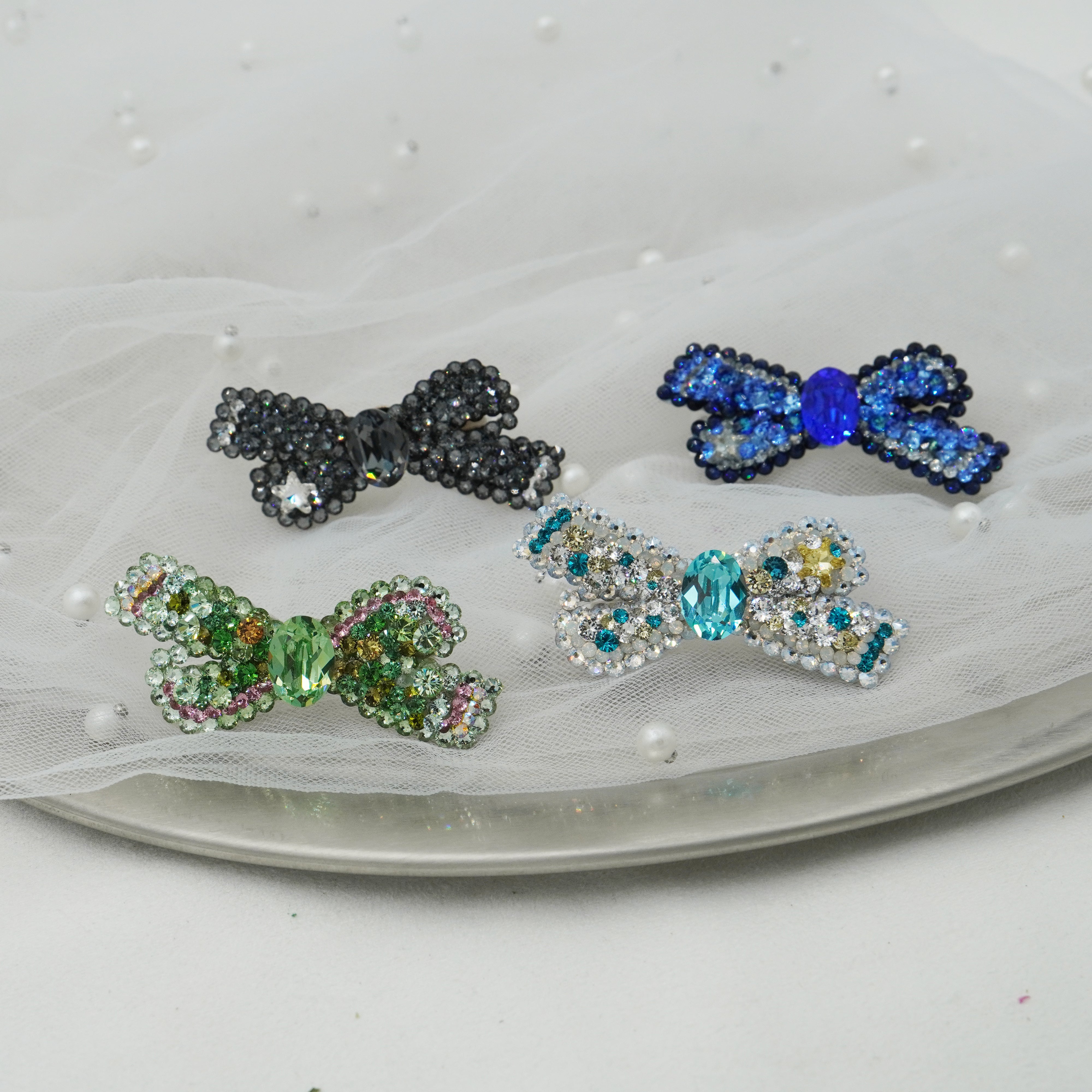 Lunapaw Structured Star Ribbon Bow Luxury Crystal Top Clip TP15