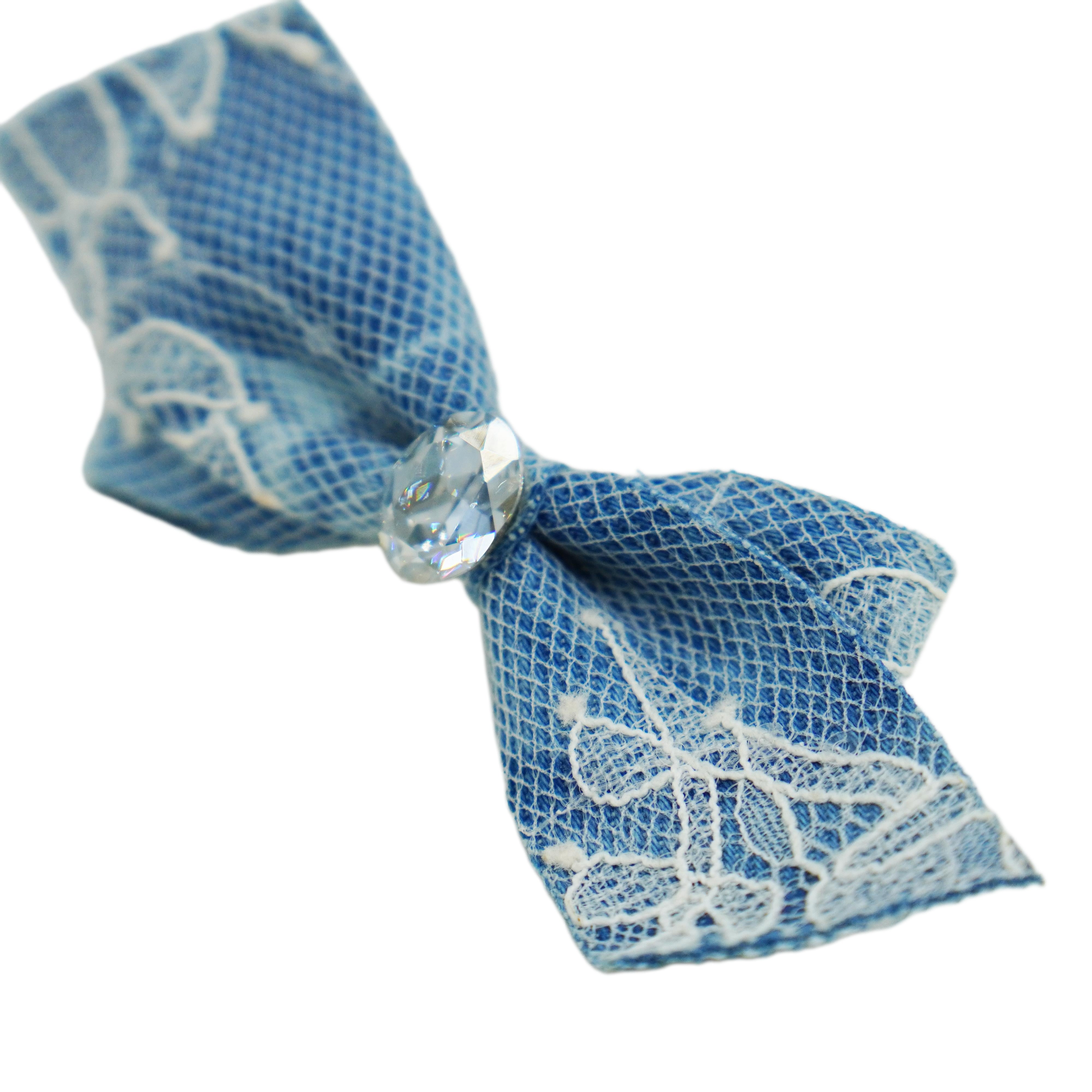 Lunapaw Sweet & Cool Denim Bow Fabric Top Clip TP2014