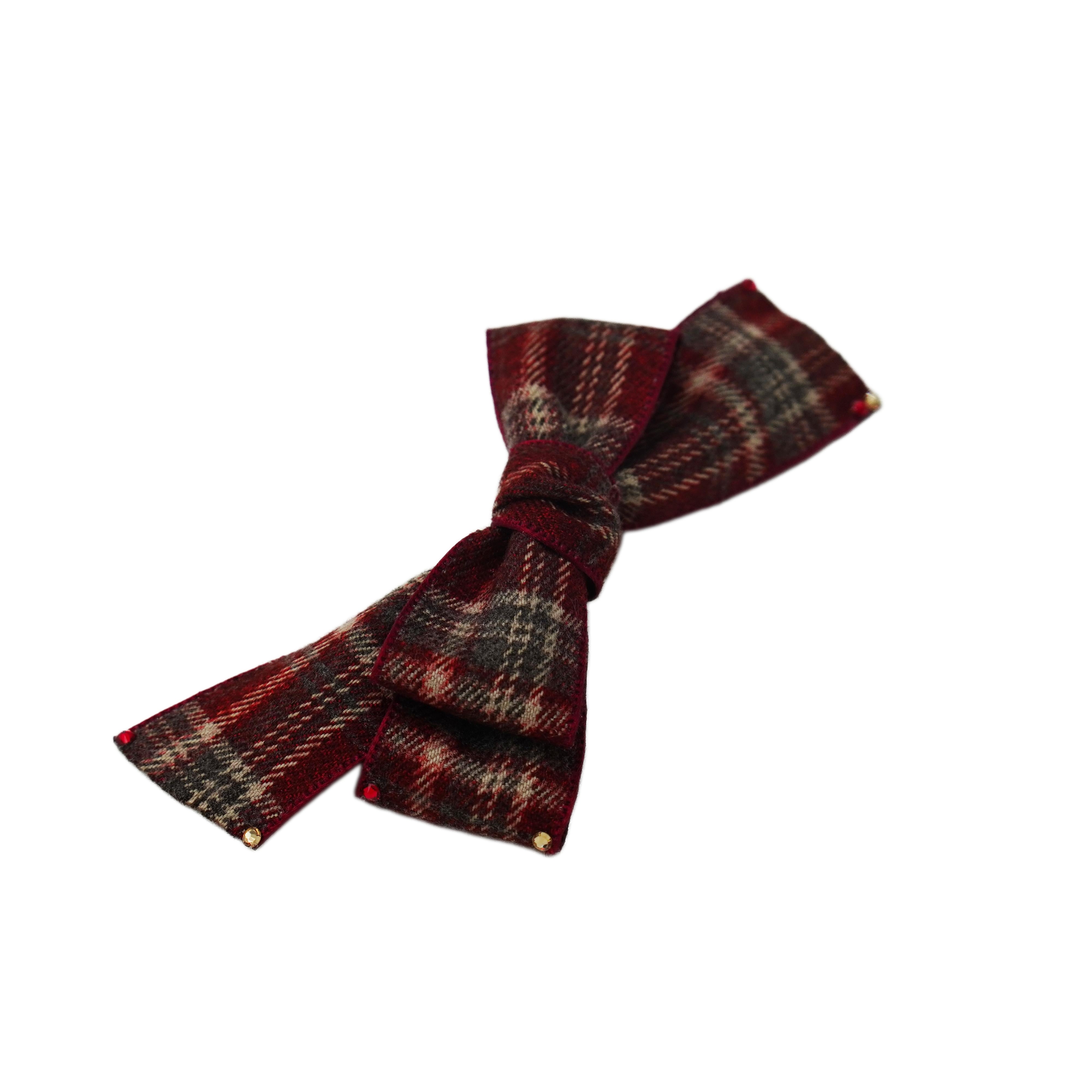 Lunapaw Tweed Plaid Ribbon-Tail Bow Fabric Top Clip TP2013
