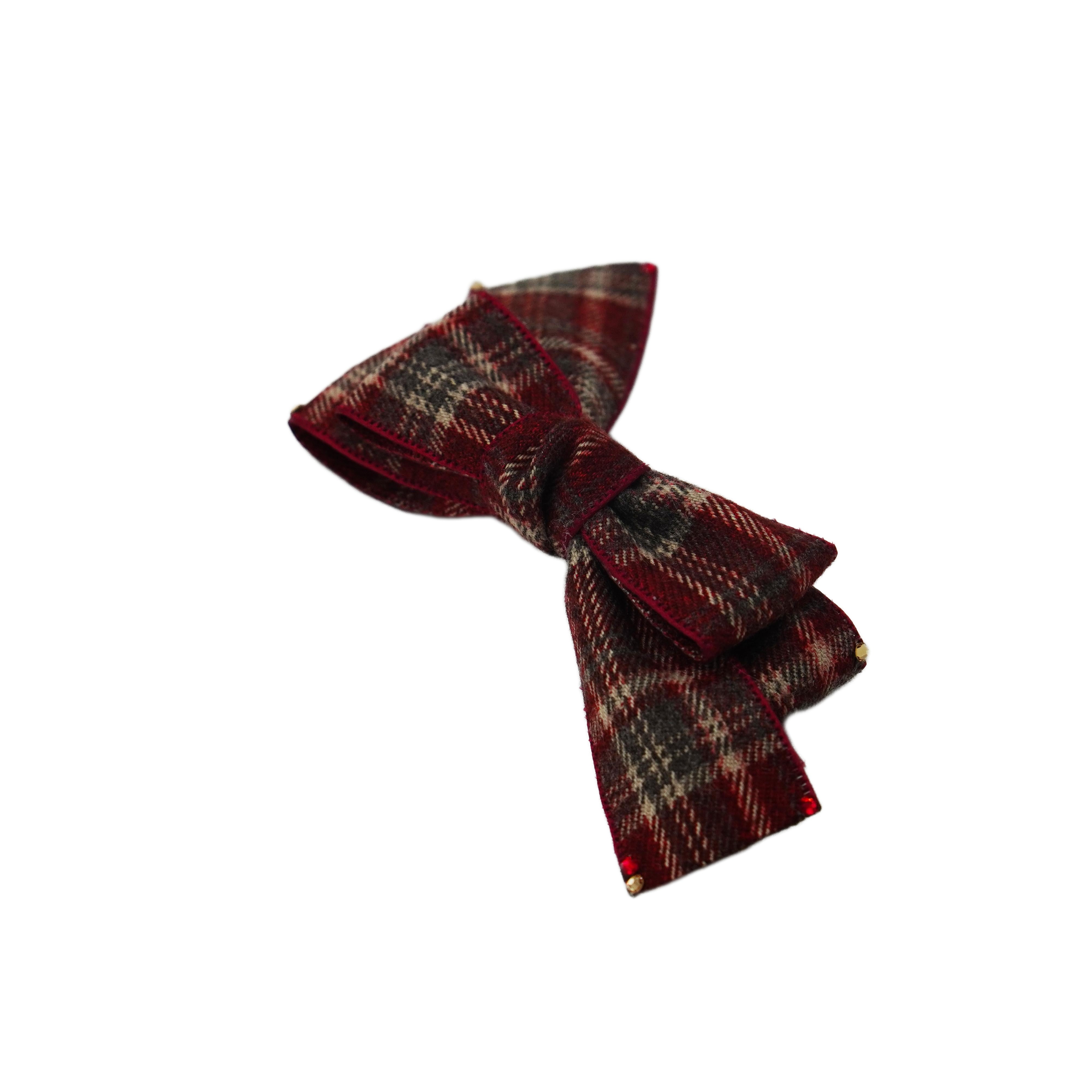 Lunapaw Tweed Plaid Ribbon-Tail Bow Fabric Top Clip TP2013