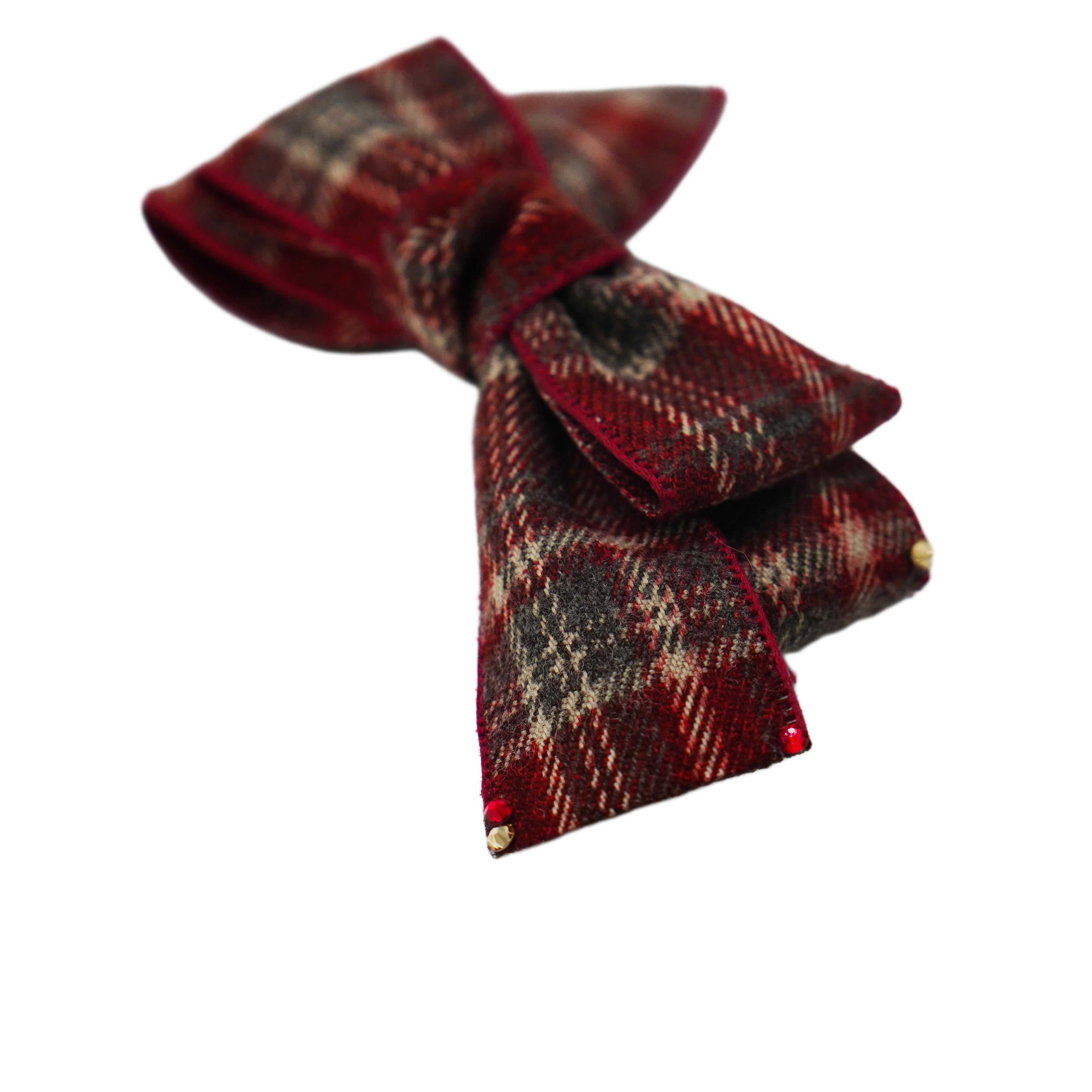 Lunapaw Tweed Plaid Ribbon-Tail Bow Fabric Top Clip TP2013