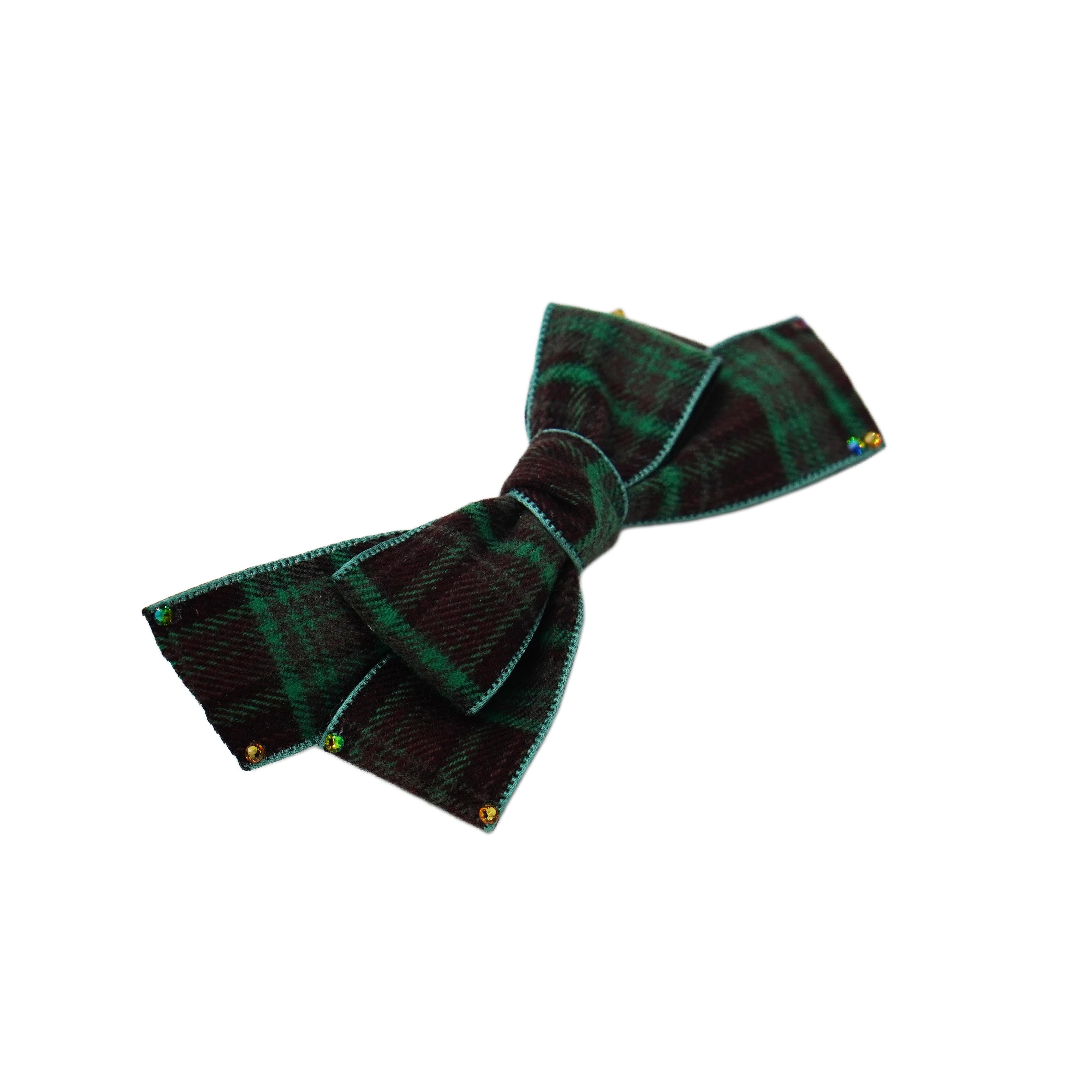 Lunapaw Tweed Plaid Ribbon-Tail Bow Fabric Top Clip TP2013