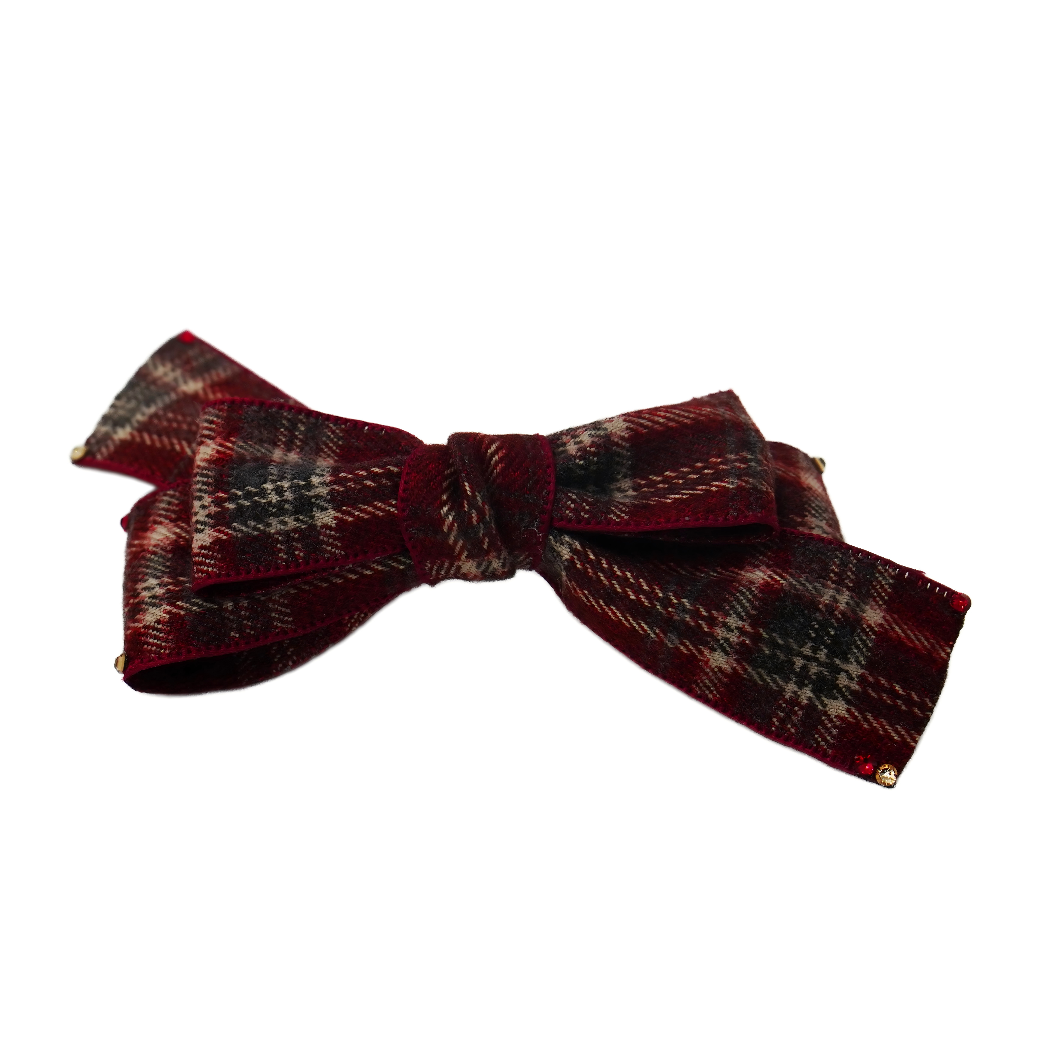 Lunapaw Tweed Plaid Ribbon-Tail Bow Fabric Top Clip TP2013