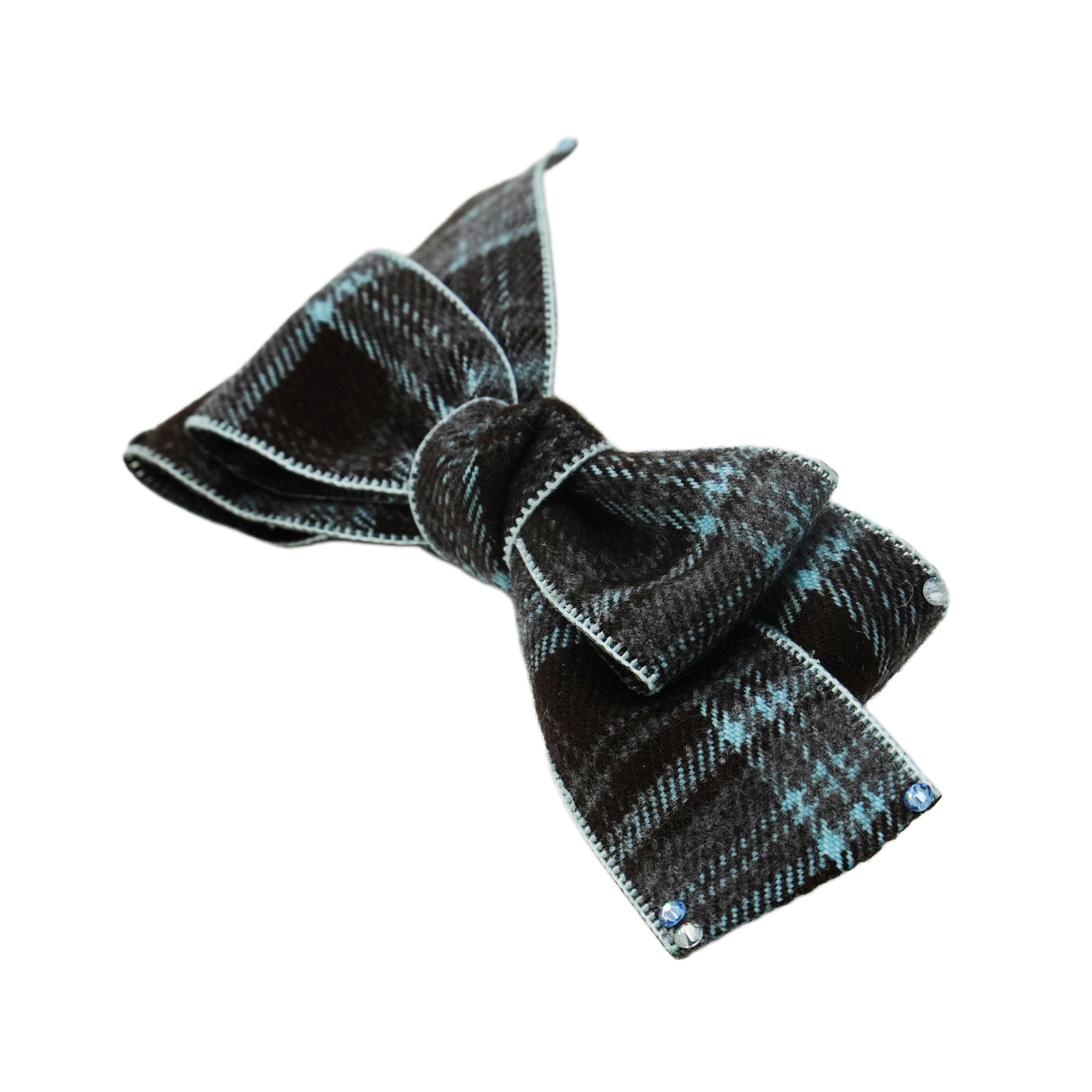 Lunapaw Tweed Plaid Ribbon-Tail Bow Fabric Top Clip TP2013