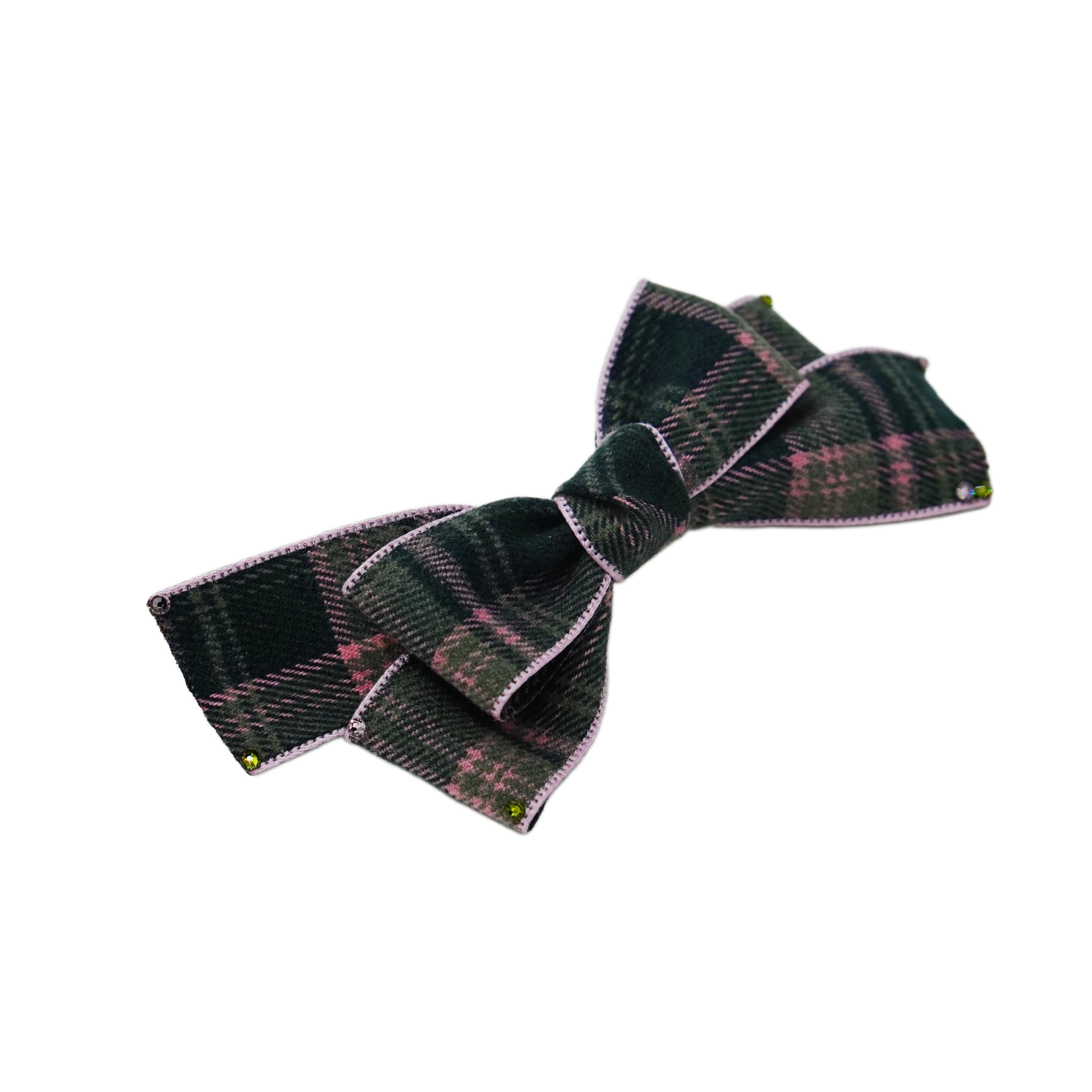 Lunapaw Tweed Plaid Ribbon-Tail Bow Fabric Top Clip TP2013