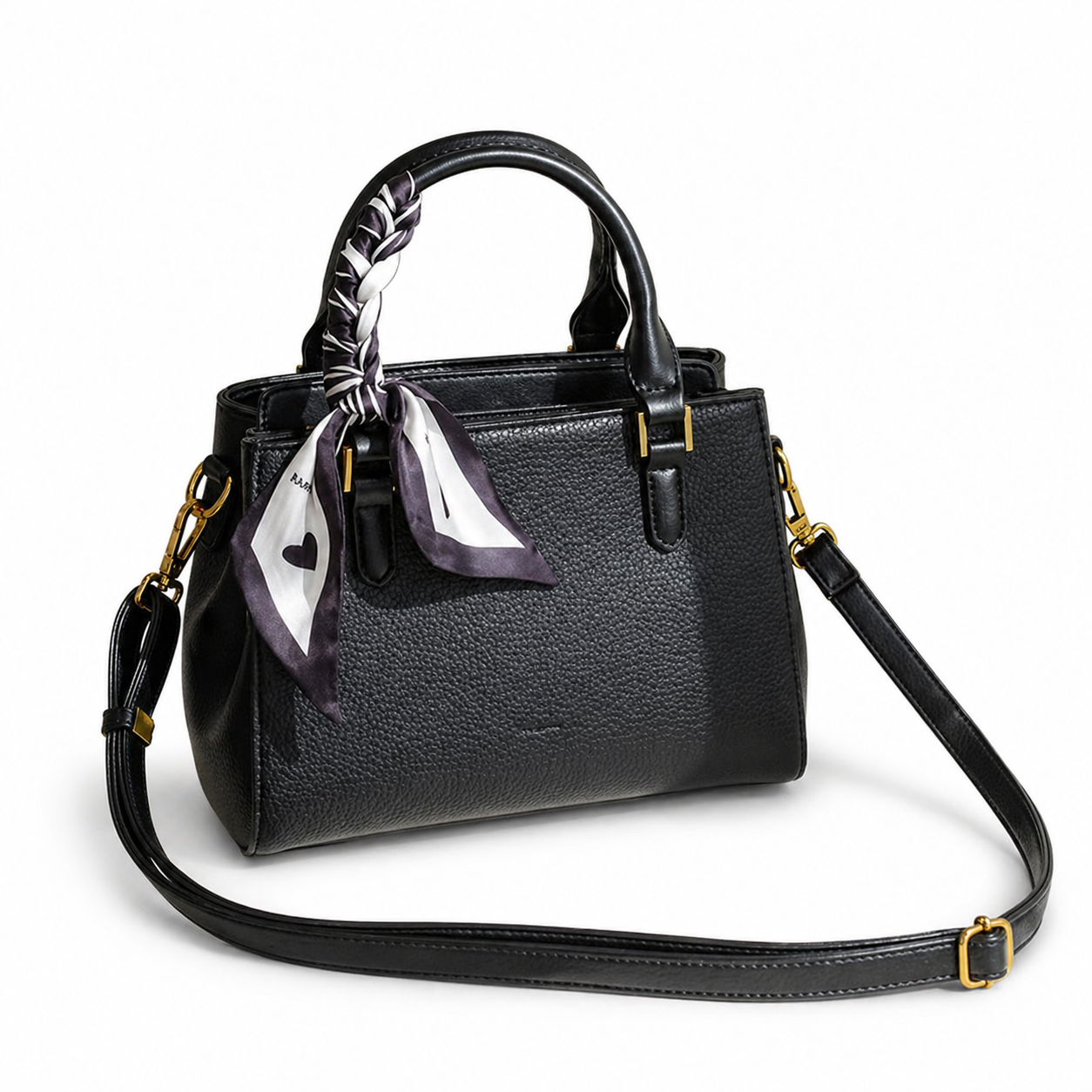 Luxe Pebbled Leather Boston Crossbody Bag with Silk Scarf DW70