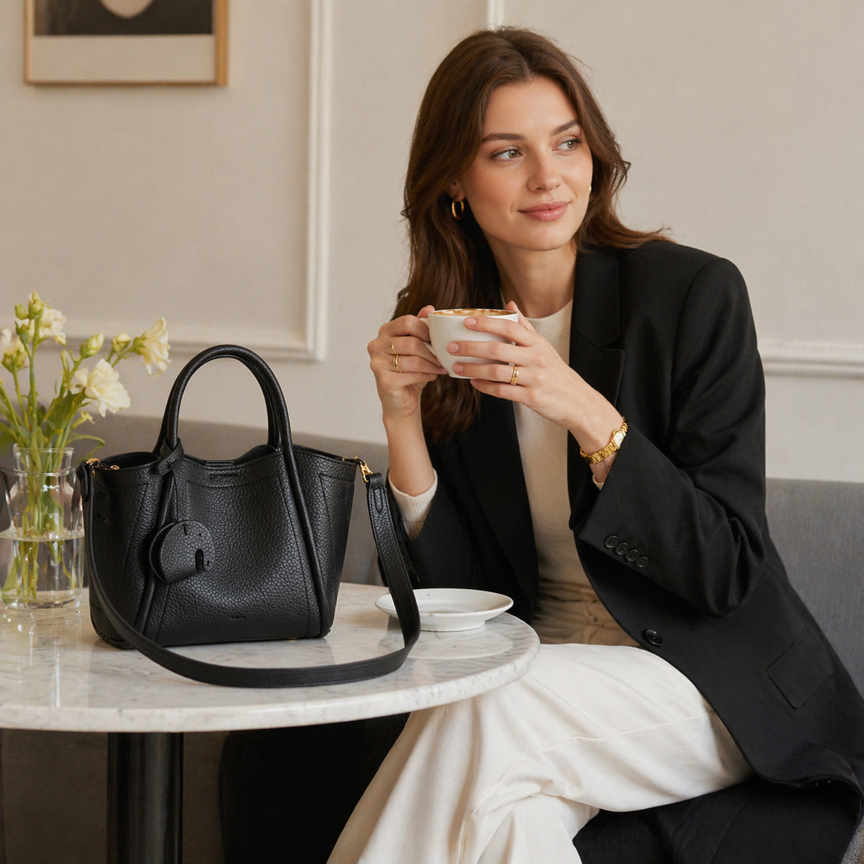 Mini Bucket Tote in Pebbled Vegan Leather DW50